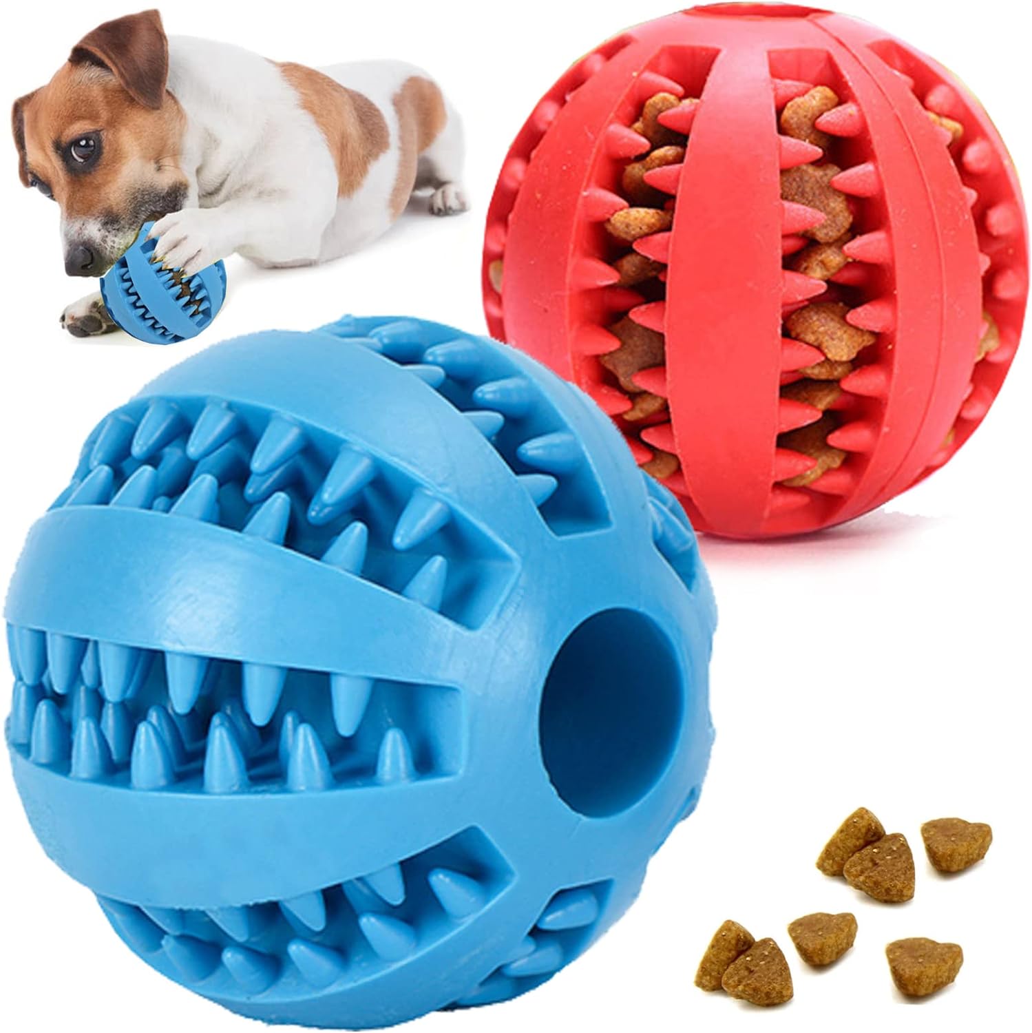 Pelota De Juguete Para Perro Dispensador De Premios Con Textura De Picos Suaves Color Azul Y Rojo