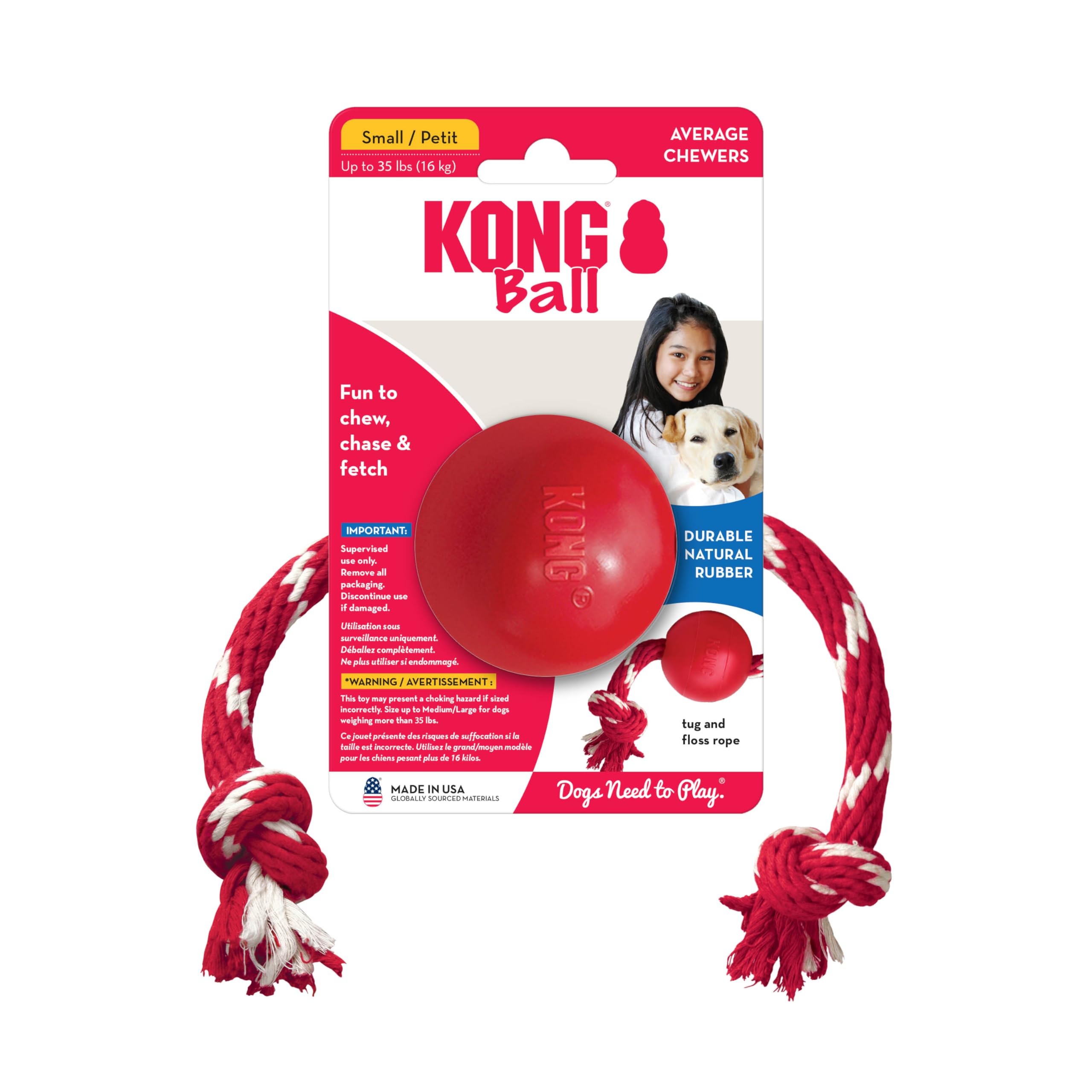 Foto 3 pulgar | Pelota Fetch Toy Kong Con Cuerda Para Perros Pequeños, Color Rojo - Venta Internacional.