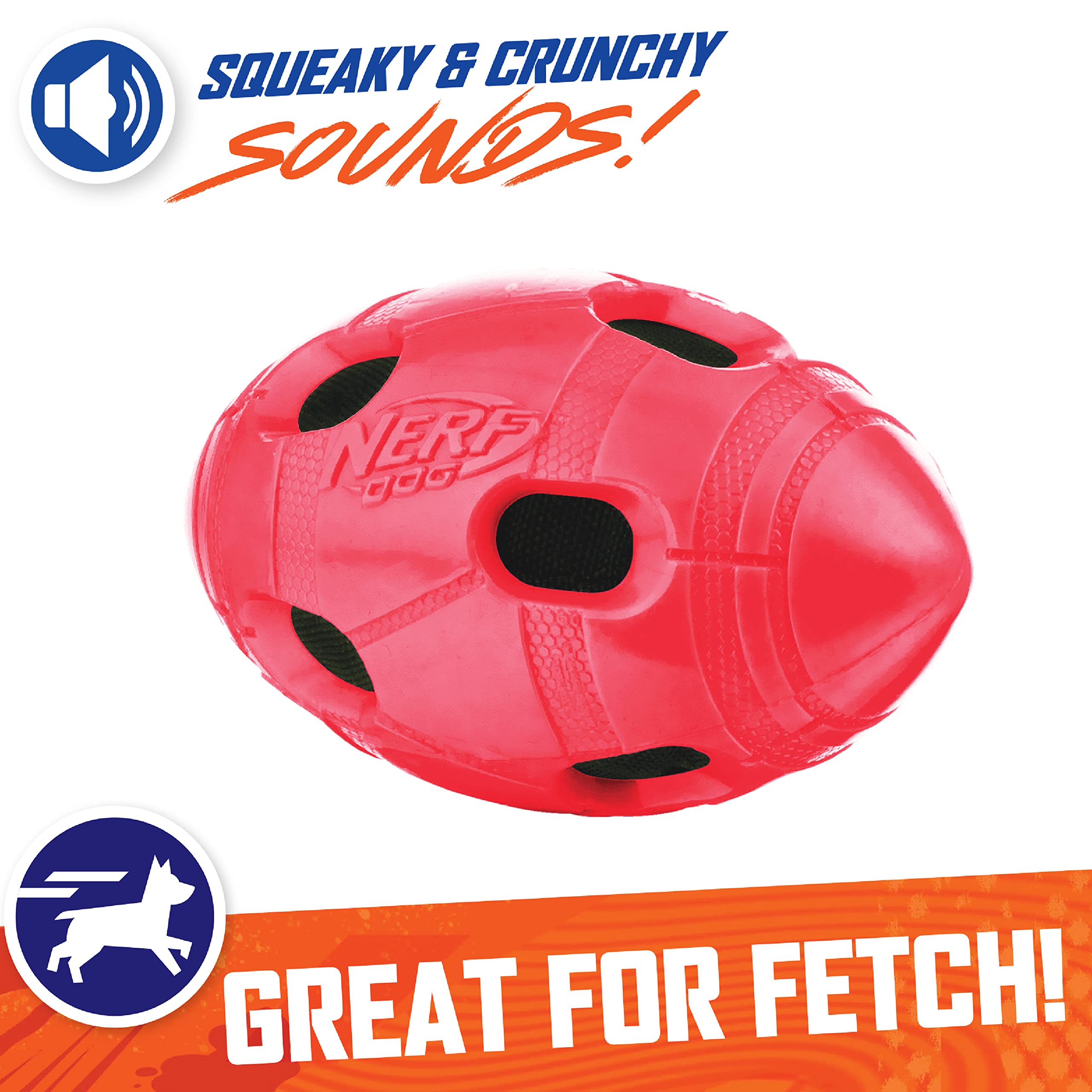 Foto 4 pulgar | Pelota De Fútbol De Goma Para Perros Nerf Dog Toy Con Squeaker & Crunch, Color Rojo - Venta Internacional.
