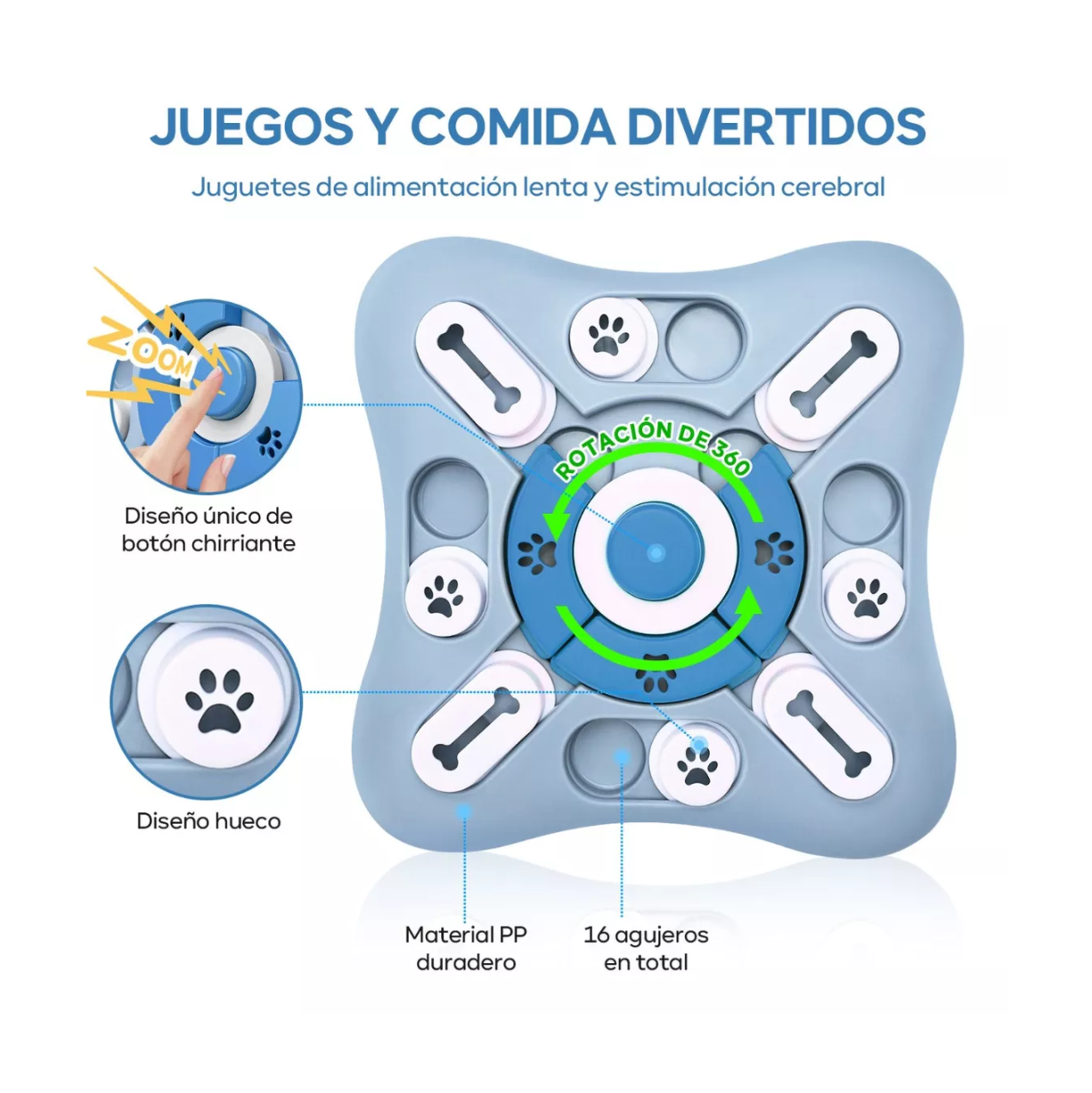Foto 3 pulgar | Juguete Interactivo para Perro/Gato Rompecabezas Dispensador Azul