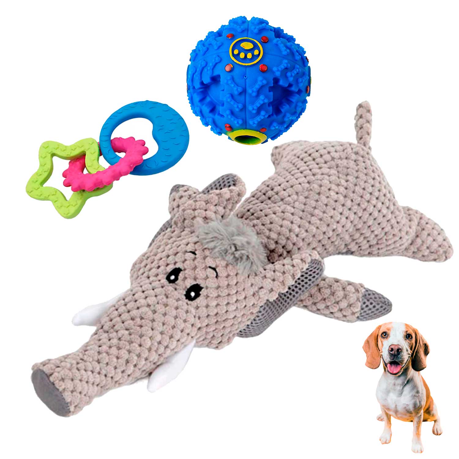 Peluche para Perro 3 Piezas Bola con Mordedera Resistentes