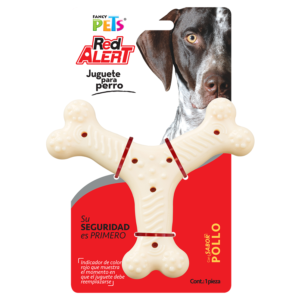 Fancy Pets Red Alert Juguete Rojo Forma Hueso Triple Con Sabor A Pollo Para Perro