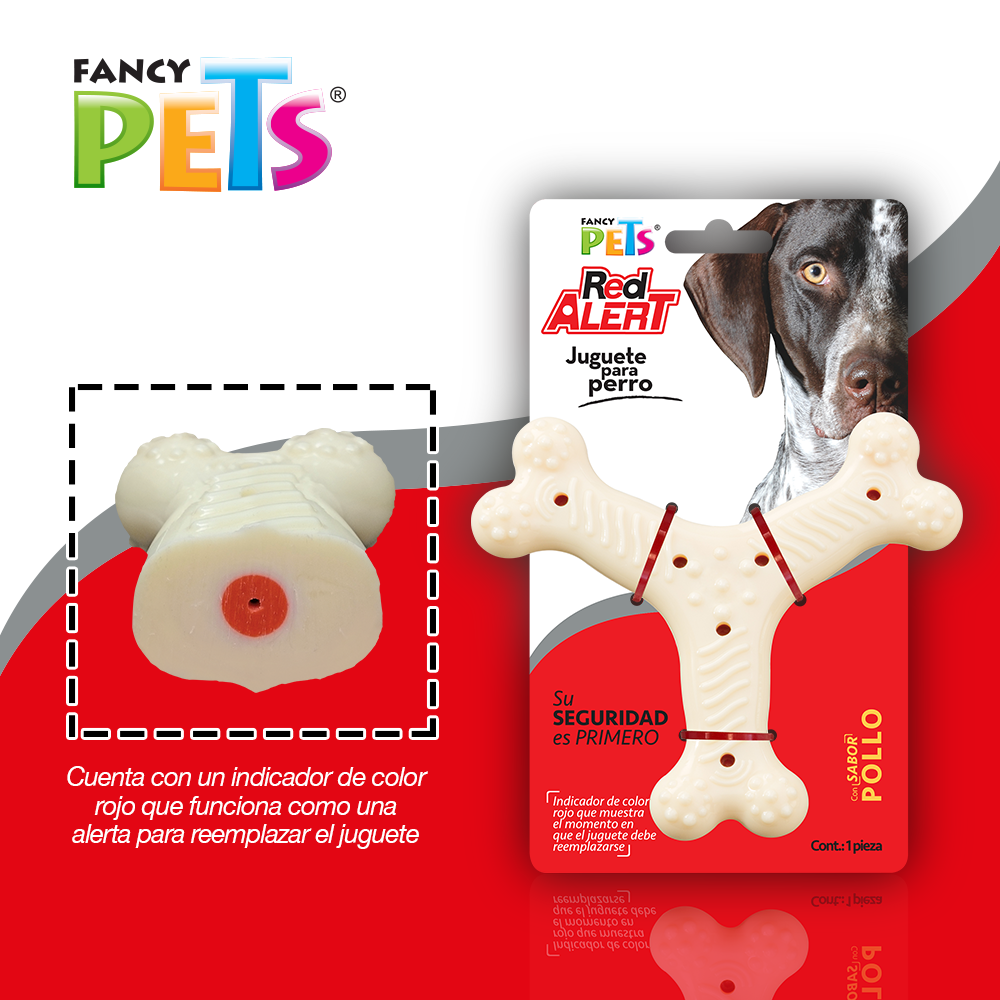 Foto 5 pulgar | Fancy Pets Red Alert Juguete Rojo Forma Hueso Triple Con Sabor A Pollo Para Perro