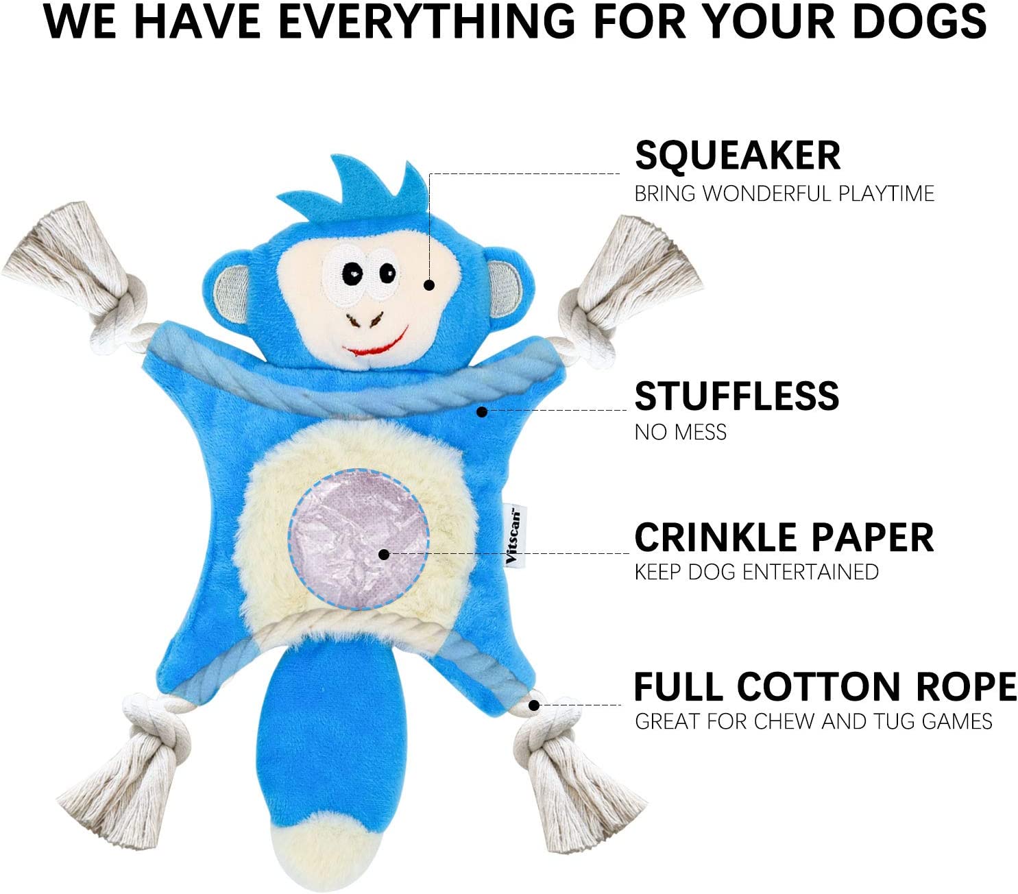 Juguete Para Perros Huoguo Stuffless Monkey Con Arrugas Y Chirriadores Para Pu - Venta Internacional.