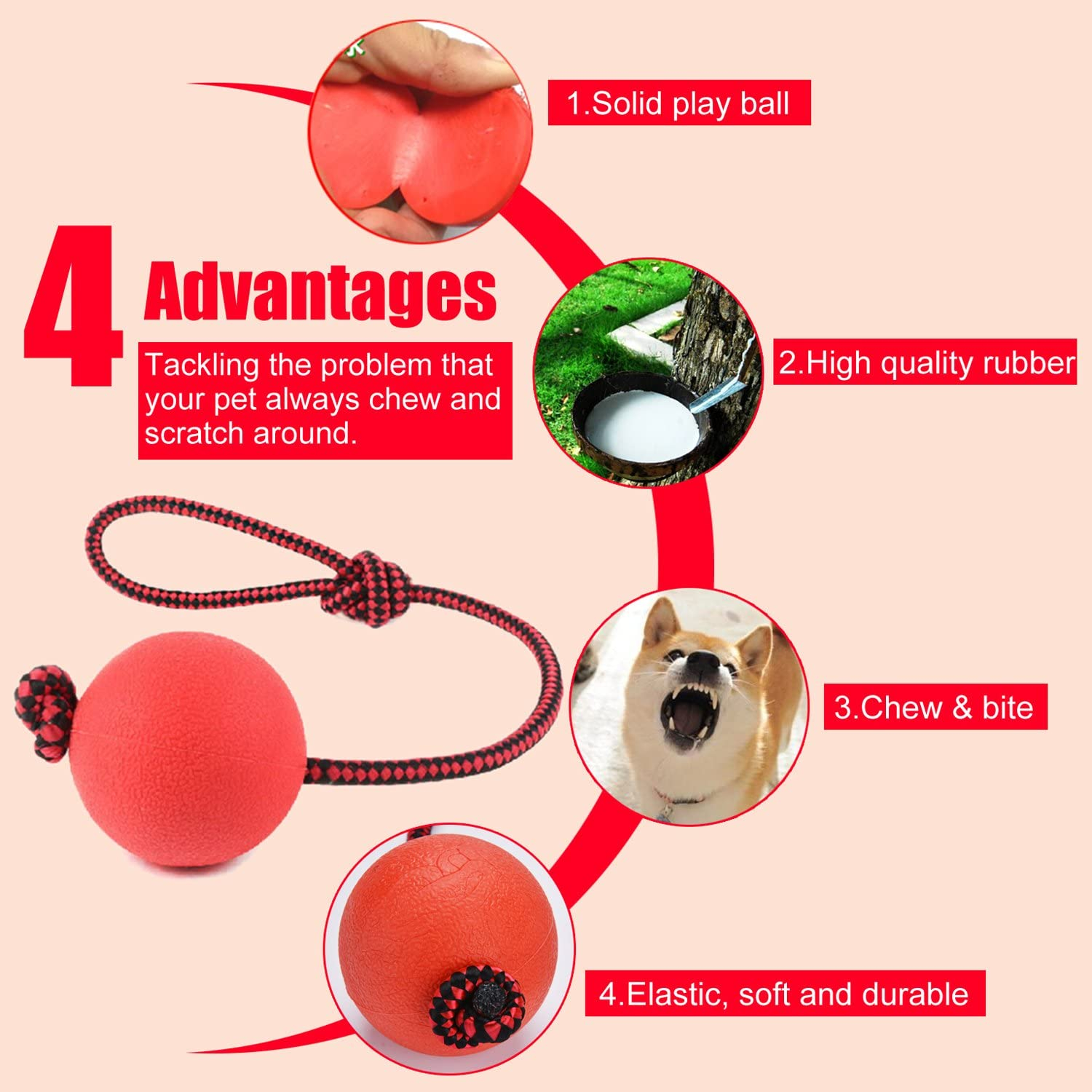 Foto 2 | Pelota De Cuerda Jieyou Para Perros, Goma Elástica Natural, 3 Unidades - Venta Internacional.