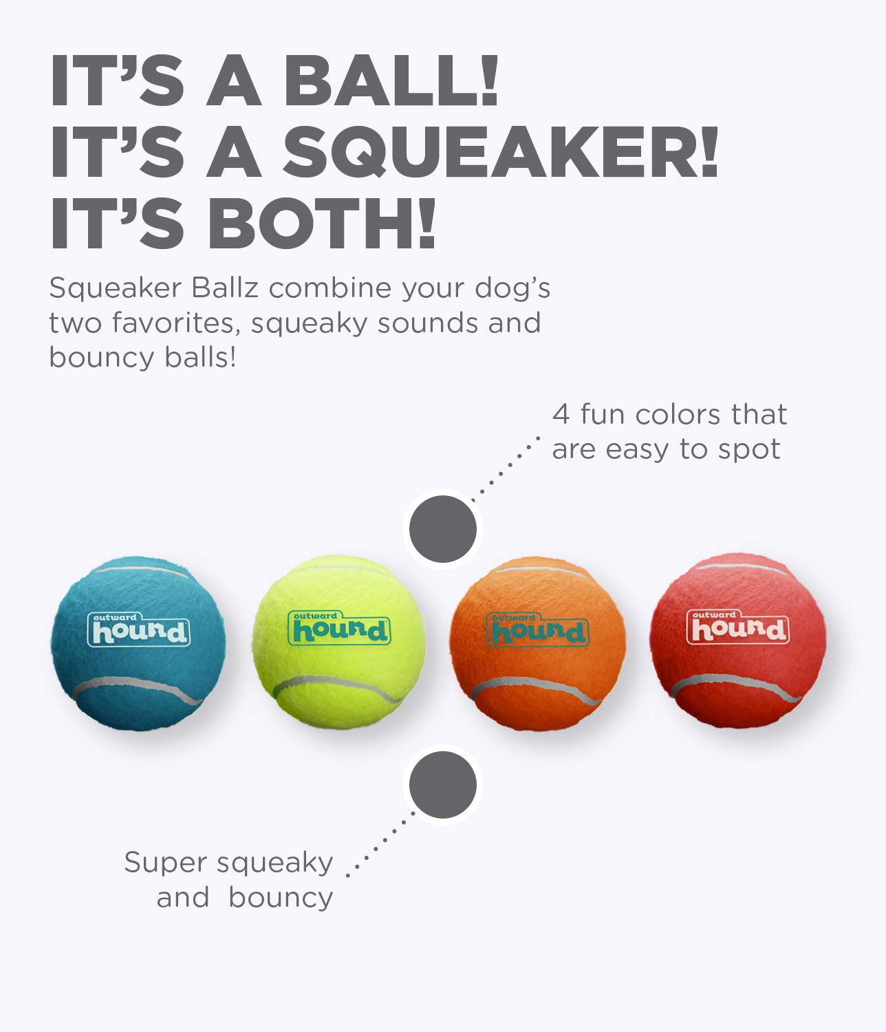 Foto 3 pulgar | Juguete Para Perros Outward Hound Squeaker Ballz Fetch, Talla Xs, Paquete De 4 - Venta Internacional.