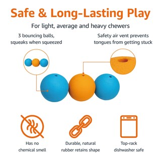 Foto 2 | Pelotas Para Perros Squeaker Toy Amazon Basics, 6,4 Cm, Paquete De 3, Azul Y Naranja - Venta Internacional.
