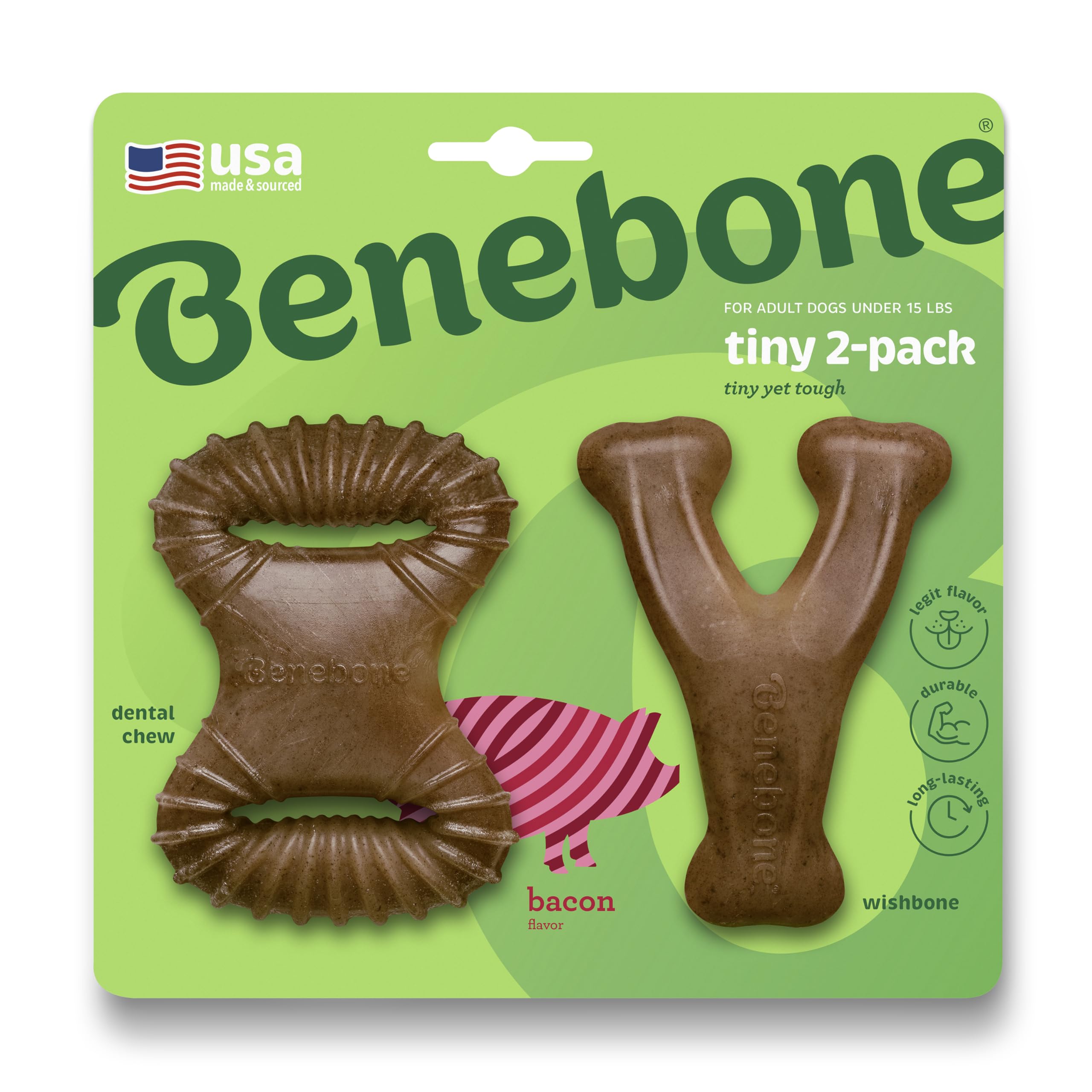 Foto 2 pulgar | Juguetes Masticables Para Perros Benebone Tiny, Paquete De 2 Unidades, Sabor A Tocino Real - Venta Internacional.