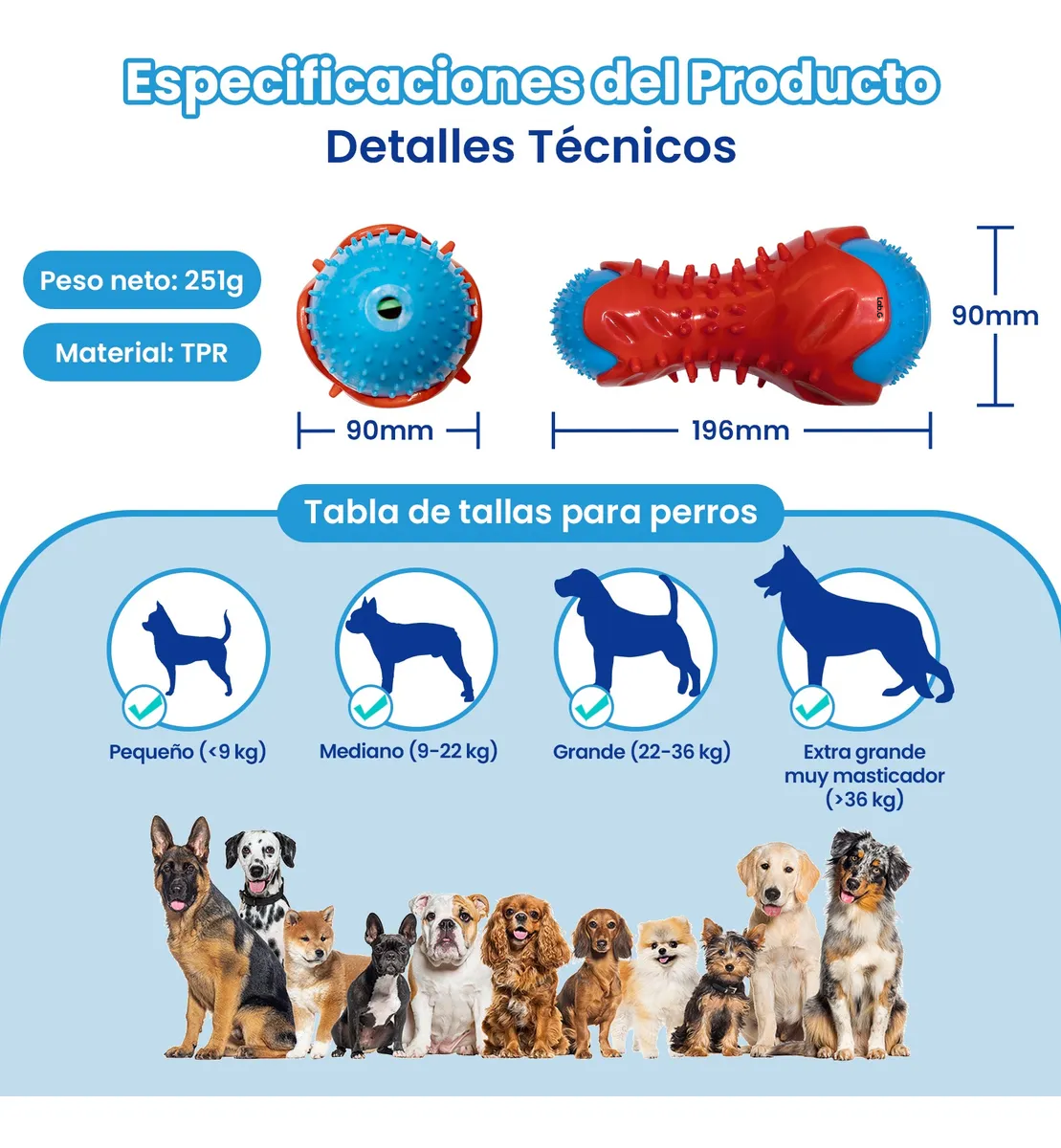 Foto 6 pulgar | Juguete Lab.g Para Perros Higiene Dientes Rojo Azul