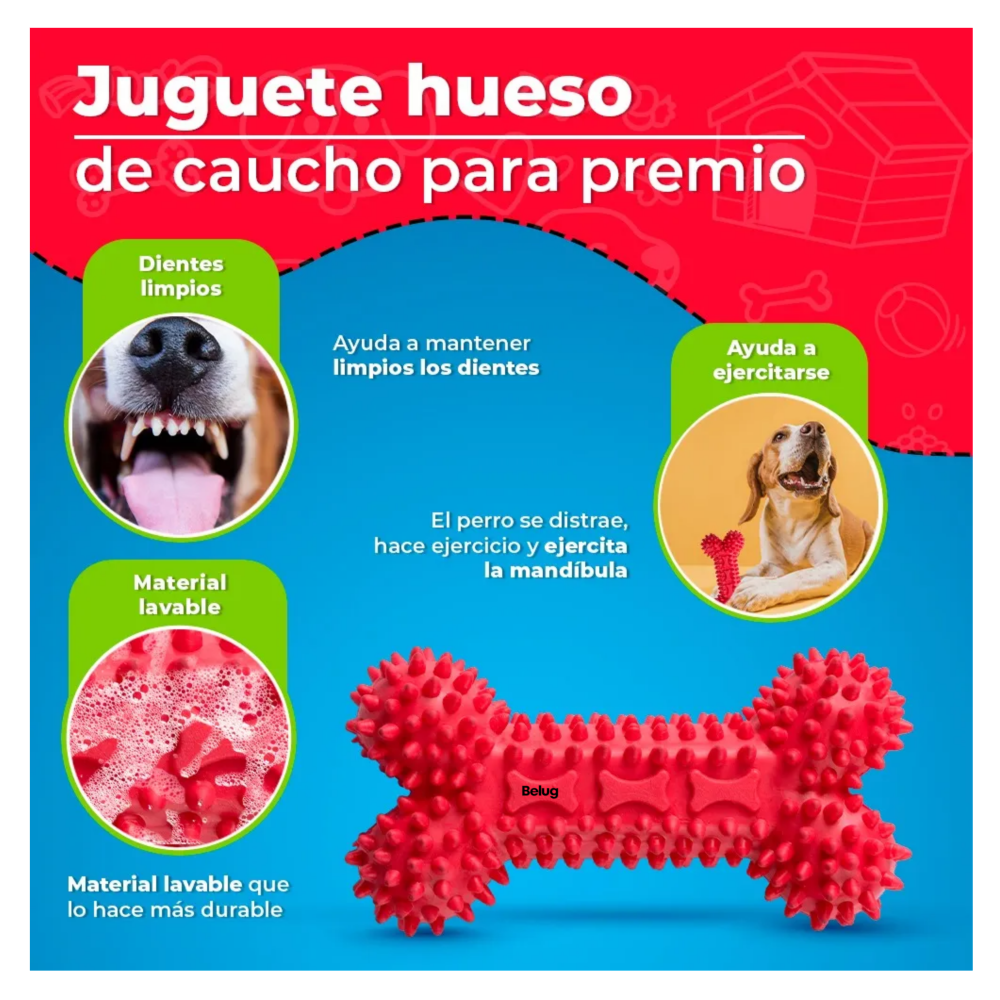Foto 3 | Juguete De Caucho Hueso Belug  Rojo