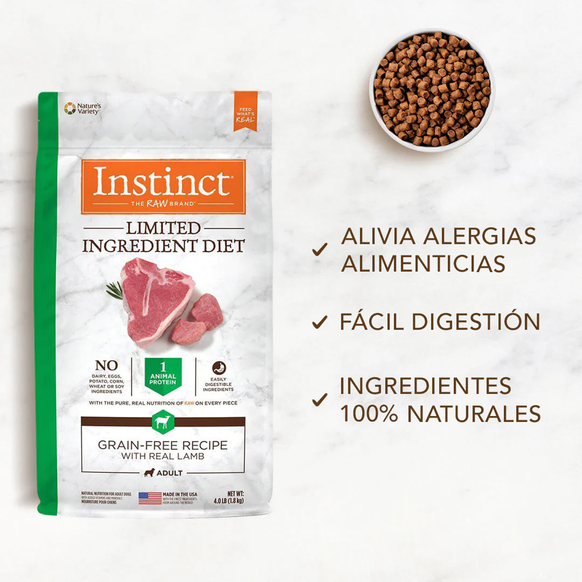 Foto 4 pulgar | Instinct Lid Alimento Para Perros Con Alergia, Croquetas Recubiertas De Carne De Cordero, 1.8kg