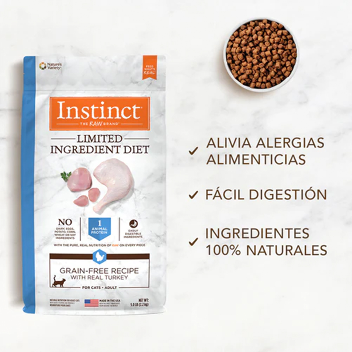 Foto 3 | Instinct Lid Alimento Para Gatos Con Alergias, Croquetas Recubiertas De Carne De Pavo, 5kg