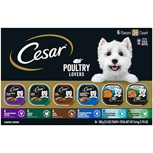 Comida Húmeda Para Perros Cesar Poultry Lovers, Paquete Variado De 1 Kg (36 X 100 G) - Venta Internacional.