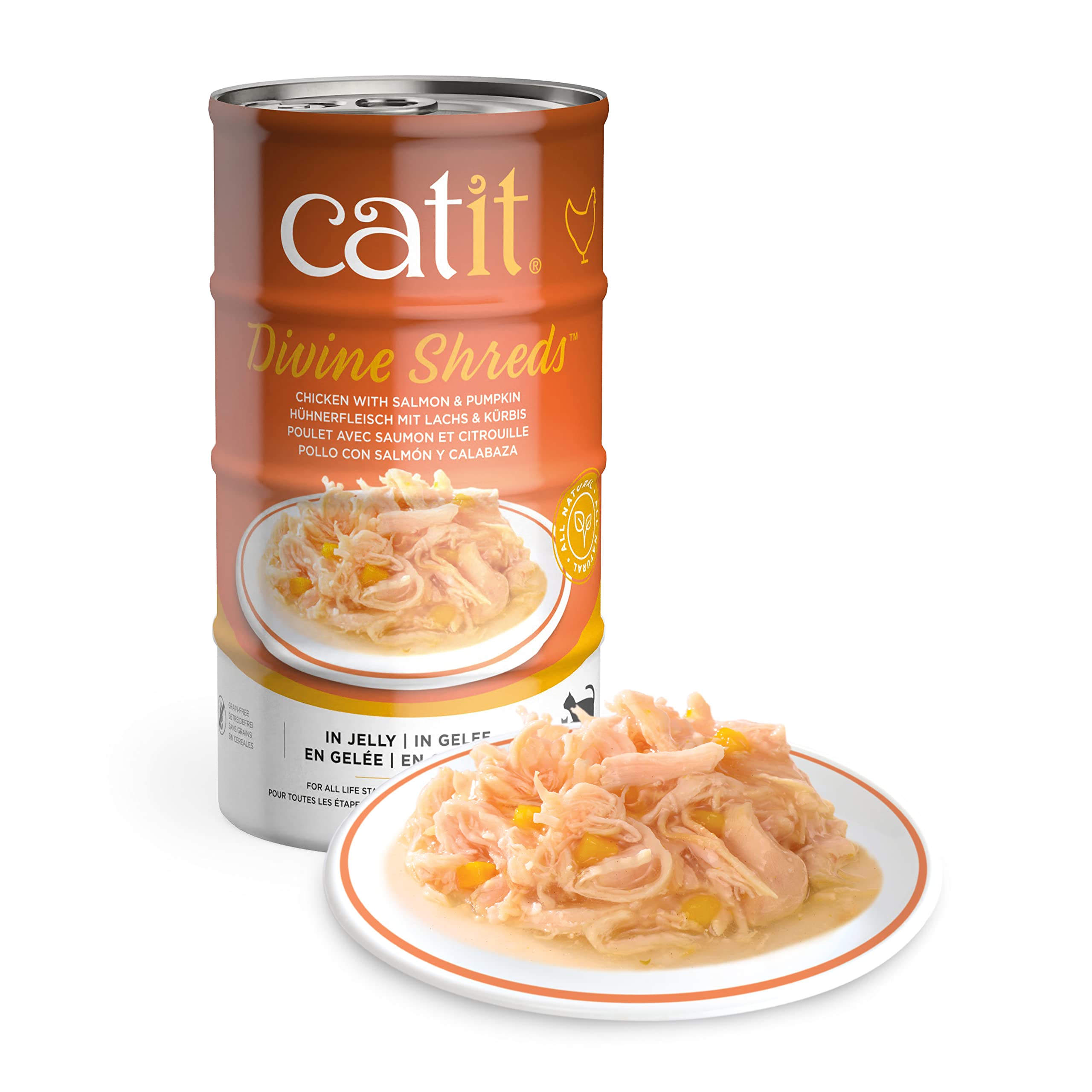 Comida Húmeda Para Gatos Catit Divine Shreds En Gelatina De Pollo Y Salmón - Venta Internacional.