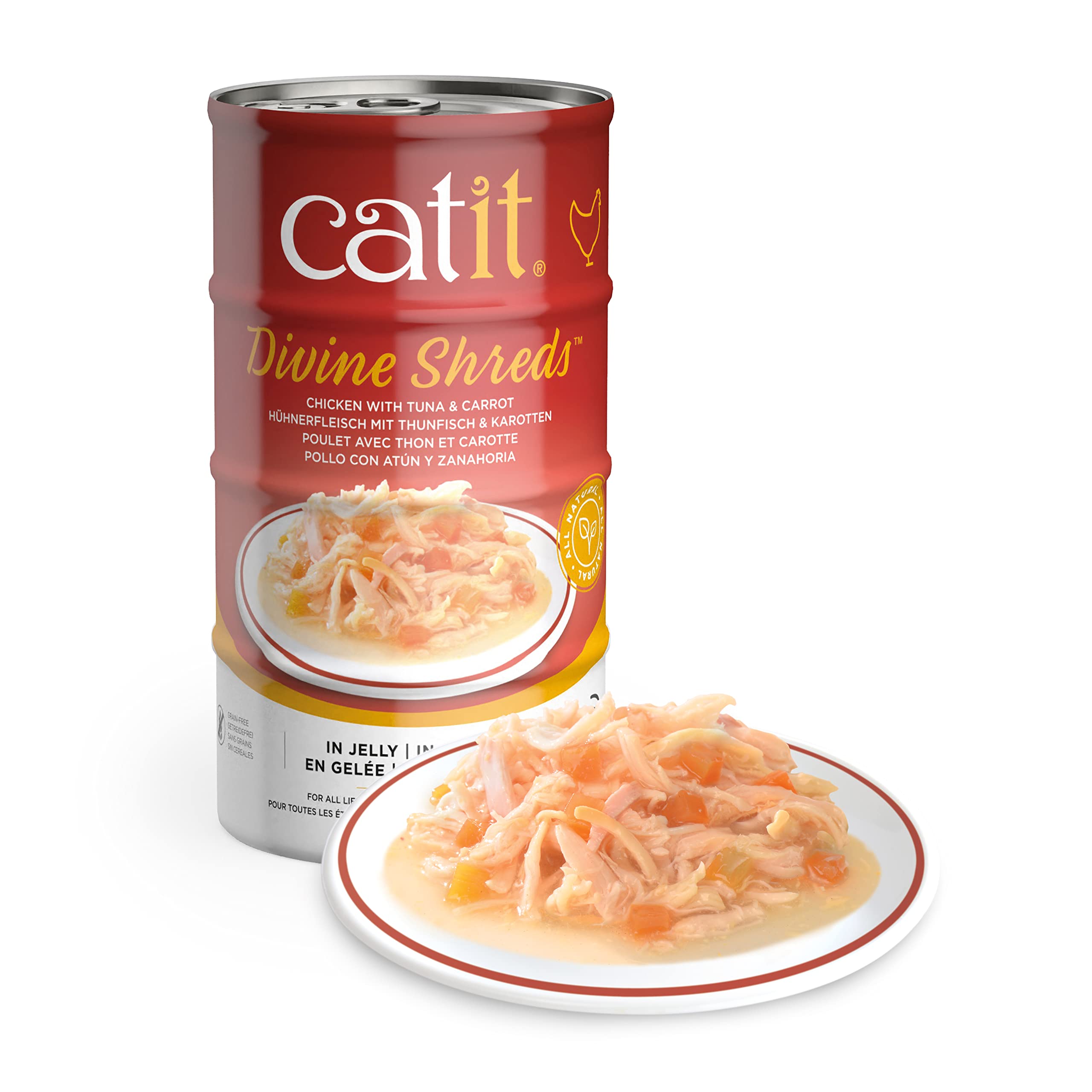 Comida Húmeda Para Gatos Catit Divine Desmenuzada En Gelatina, Pollo Y Atún - Venta Internacional.