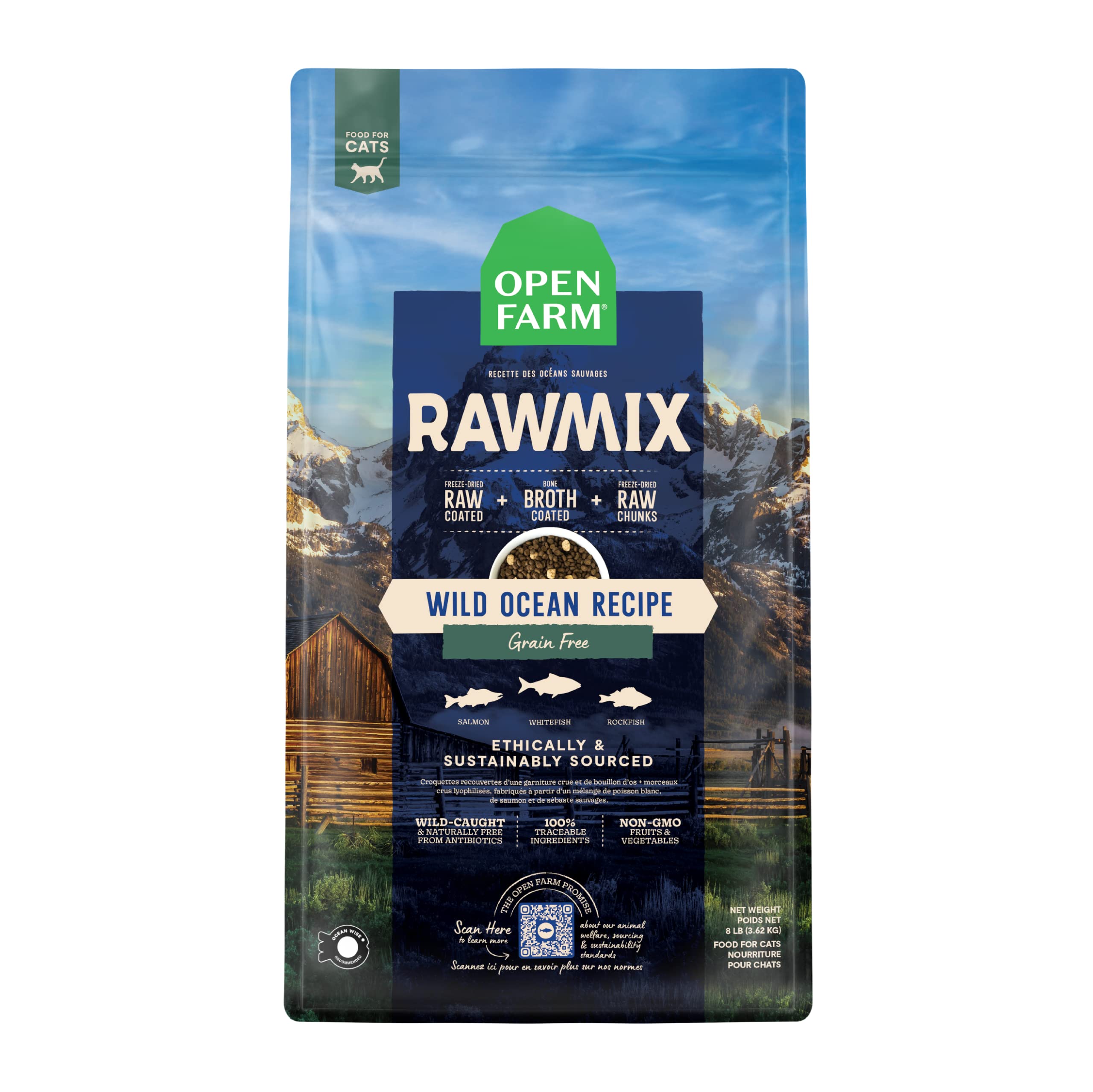 Comida Seca Para Gatos Open Farm Rawmix, Pescado Capturado En Estado Salvaje, 3,63 Kg - Venta Internacional.