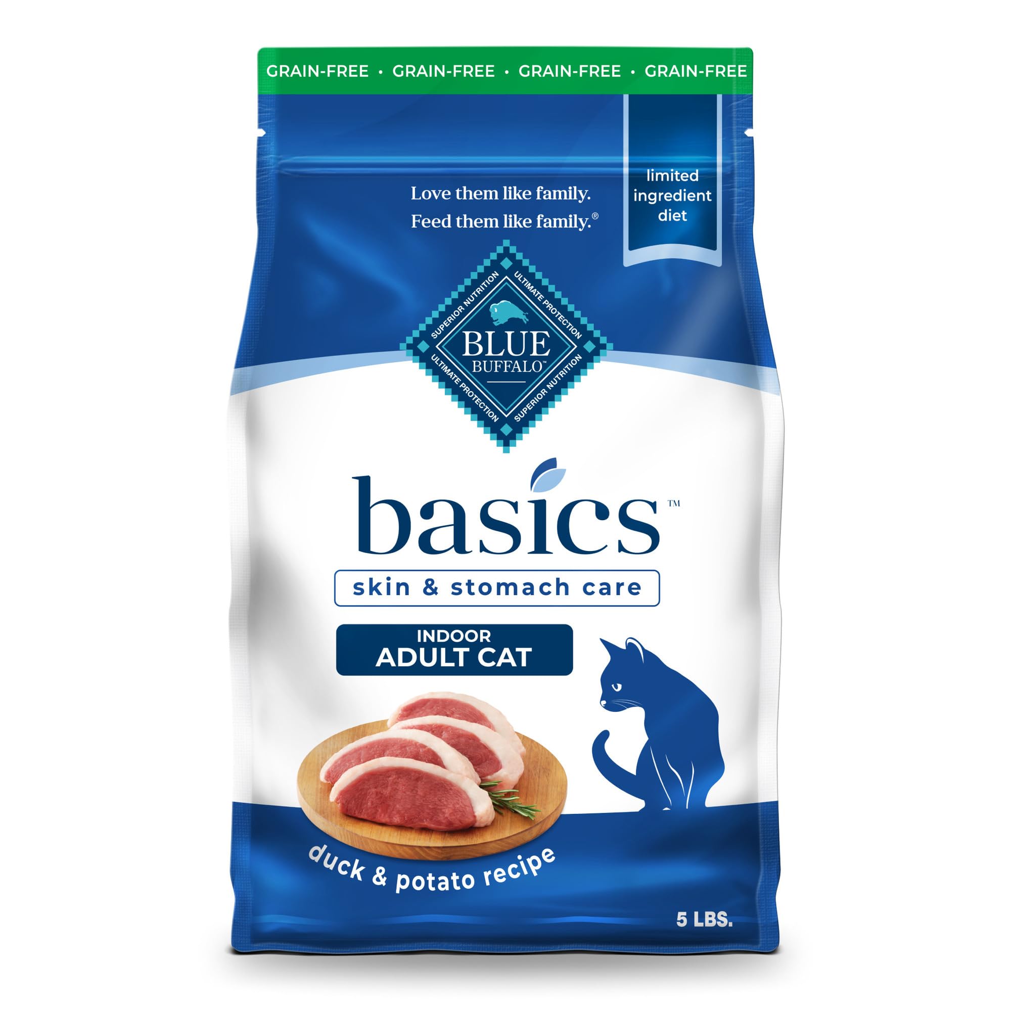 Alimento Seco Para Gatos Blue Buffalo Basics Para Pato Y Patata, 2,27 Kg - Venta Internacional.