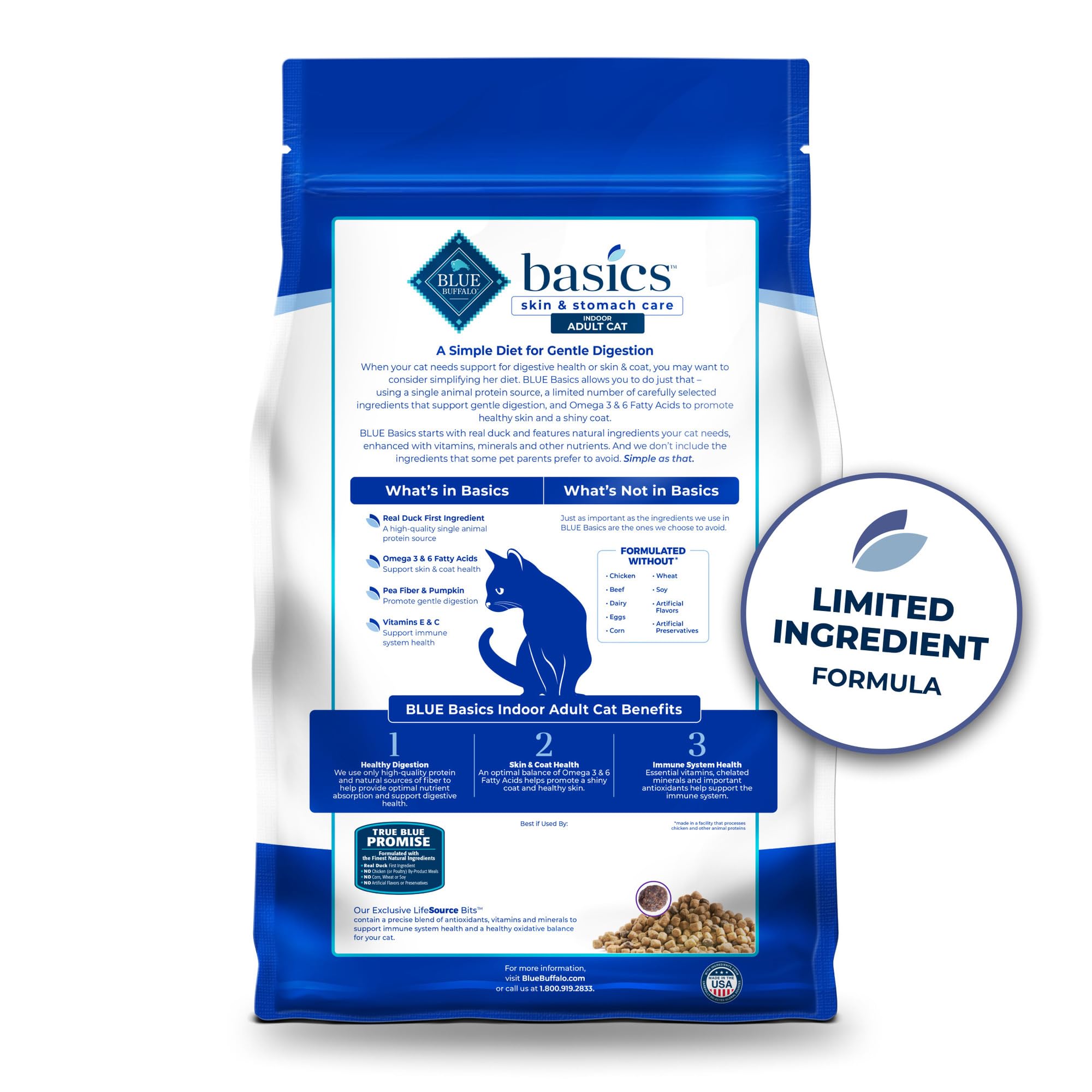 Foto 2 | Alimento Seco Para Gatos Blue Buffalo Basics Para Pato Y Patata, 2,27 Kg - Venta Internacional.
