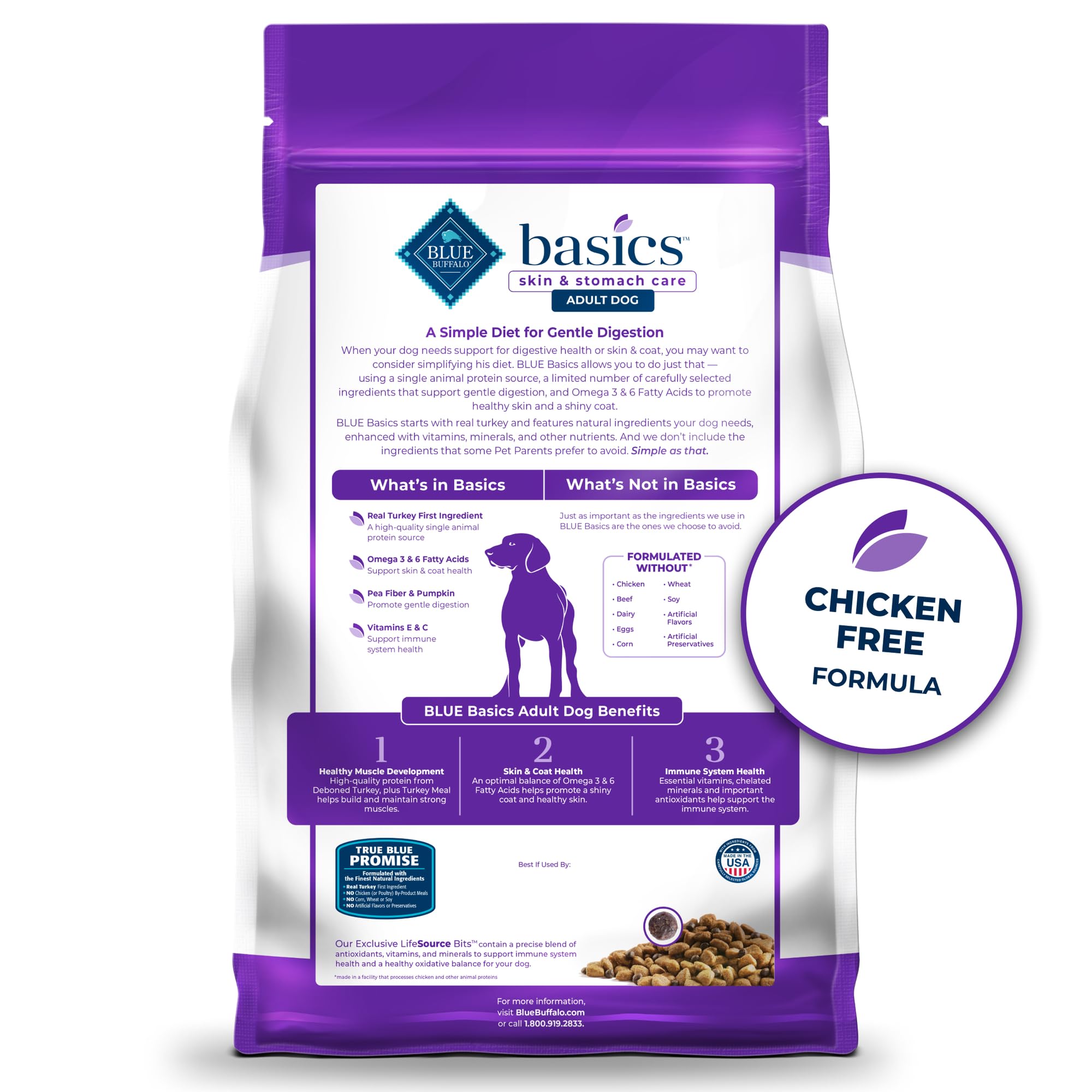 Foto 3 pulgar | Alimento Para Perros Blue Buffalo Basics Para Adultos, Cuidado De La Piel Y El Estómago, 5 Kg - Venta Internacional.