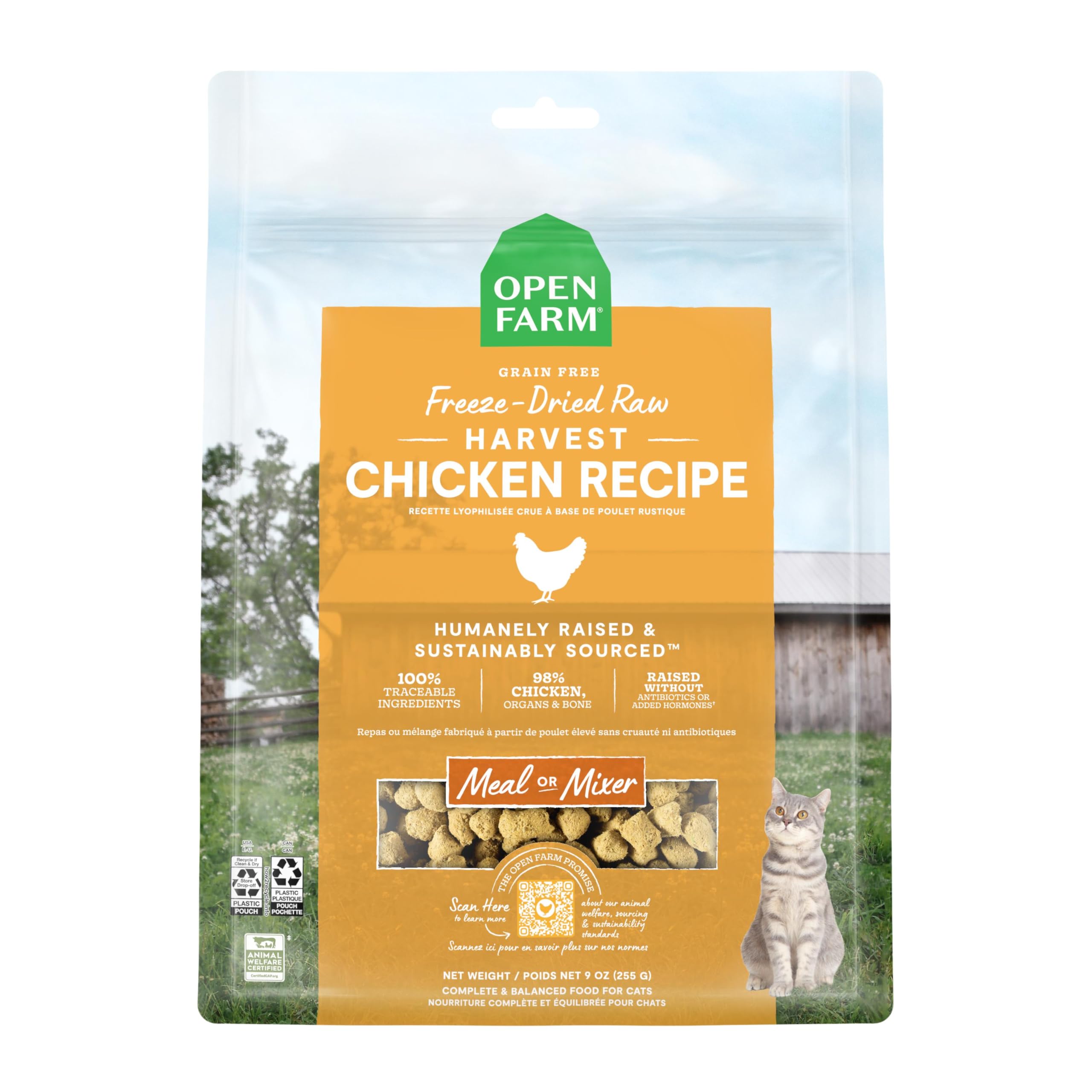 Bocados Crudos Liofilizados para Gatos Open Farm Harvest Chicken - Venta Internacional