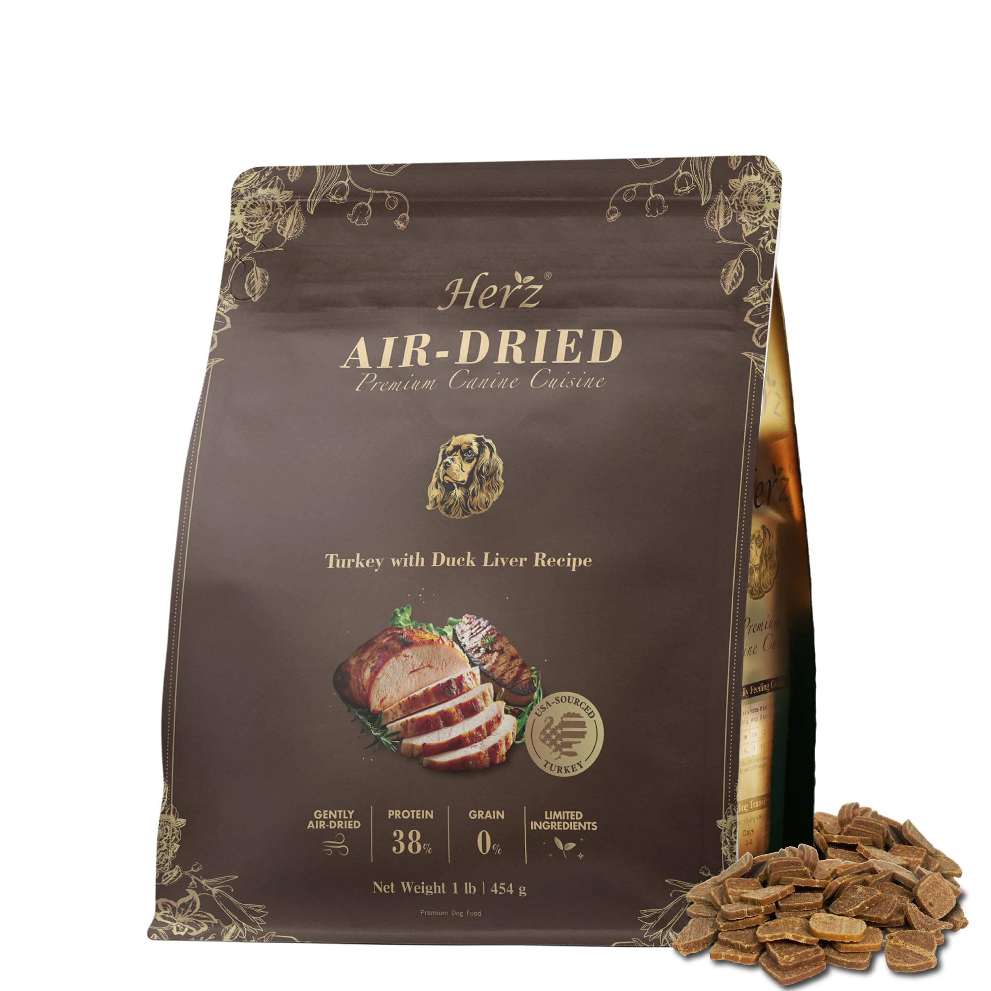 Dog Food Herz Receta De Hígado De Pavo Y Pato Secado Al Aire, 454 G - Venta Internacional.