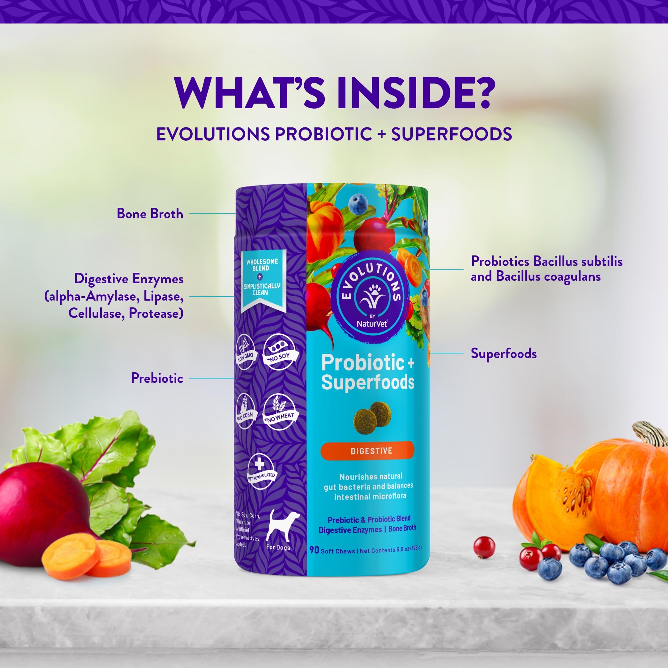 Foto 5 | Suplemento Naturvet Evolutions, Probióticos Y Superalimentos, 90 Comprimidos Masticables - Venta Internacional.