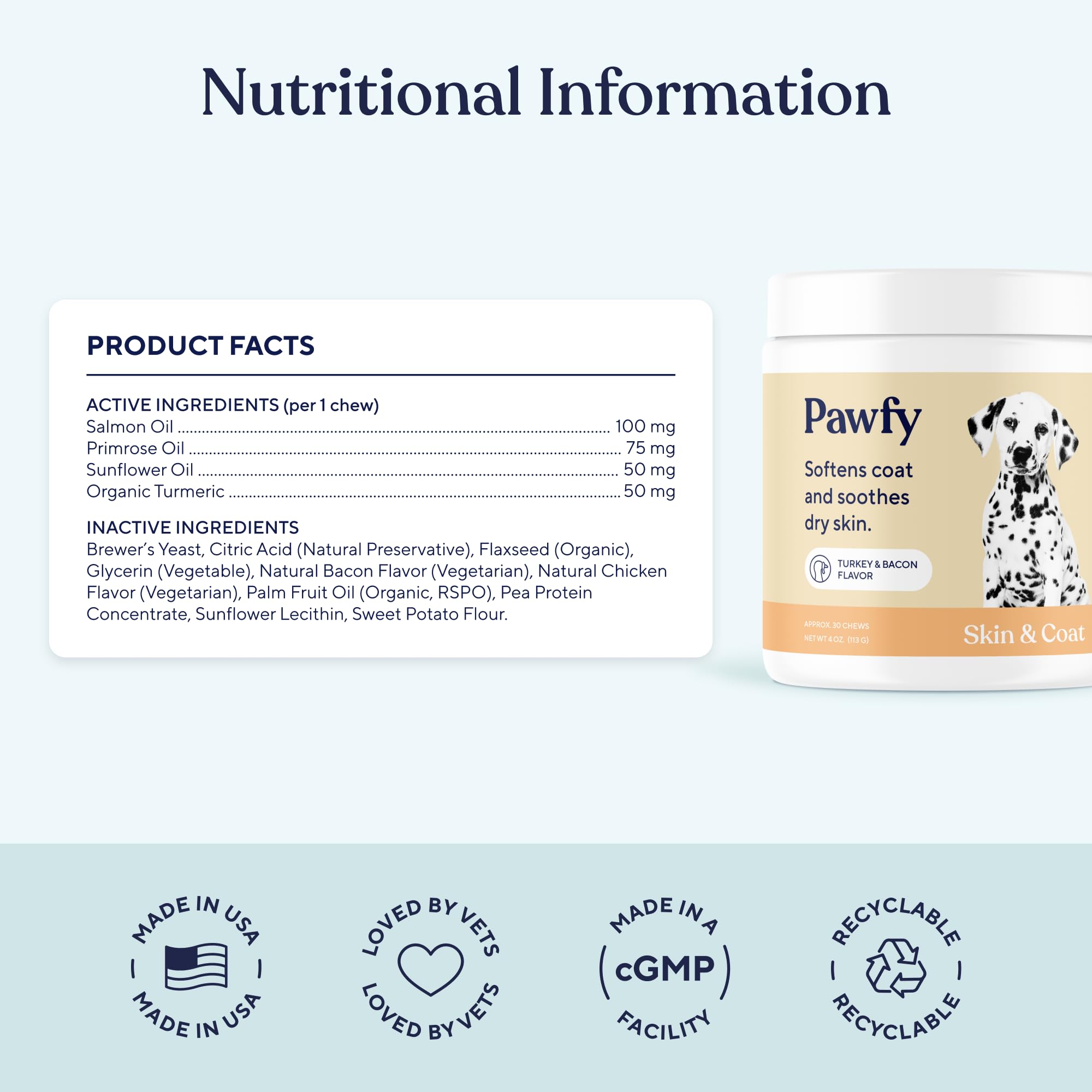 Foto 5 pulgar | Masticables Pawfy Skin & Coat Para Aliviar La Alergia De Los Perros Con Aceite De Salmón 30 - Venta Internacional.