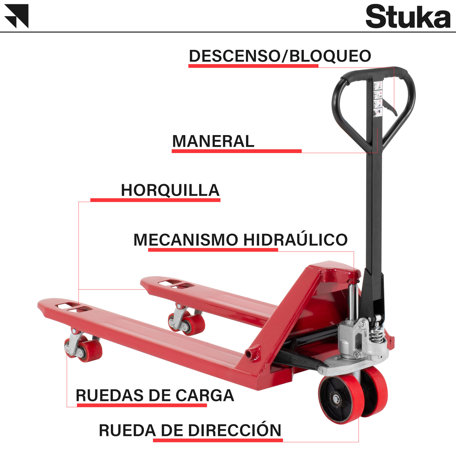 Foto 3 | Patín Hidráulico Stuka St-pah58 Estándar para tarima 3 Toneladas Rojo