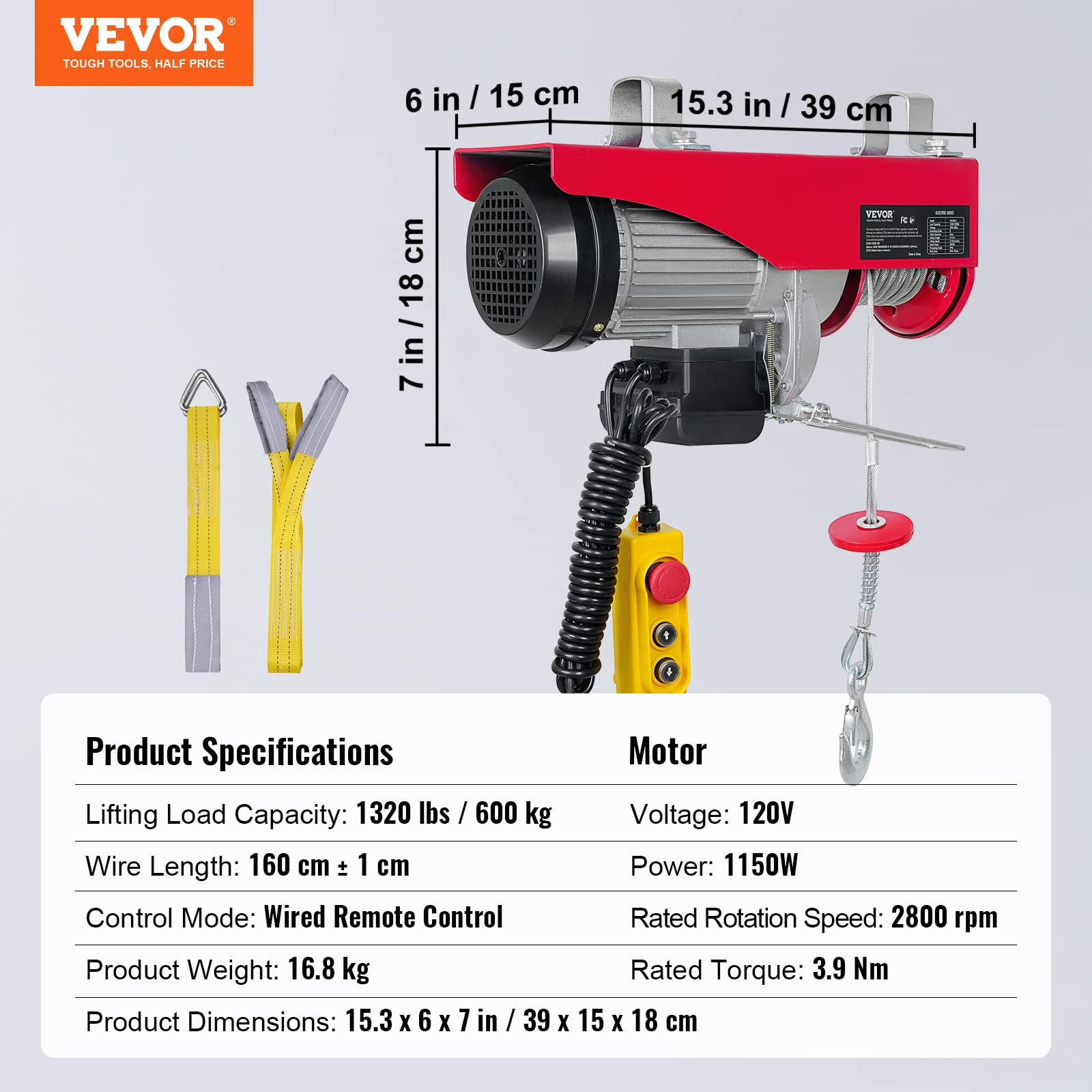 Foto 8 pulgar | Polipasto Eléctrico Vevor 600 Kg/1320 Libras 110 V Con Control Remoto - Venta Internacional.