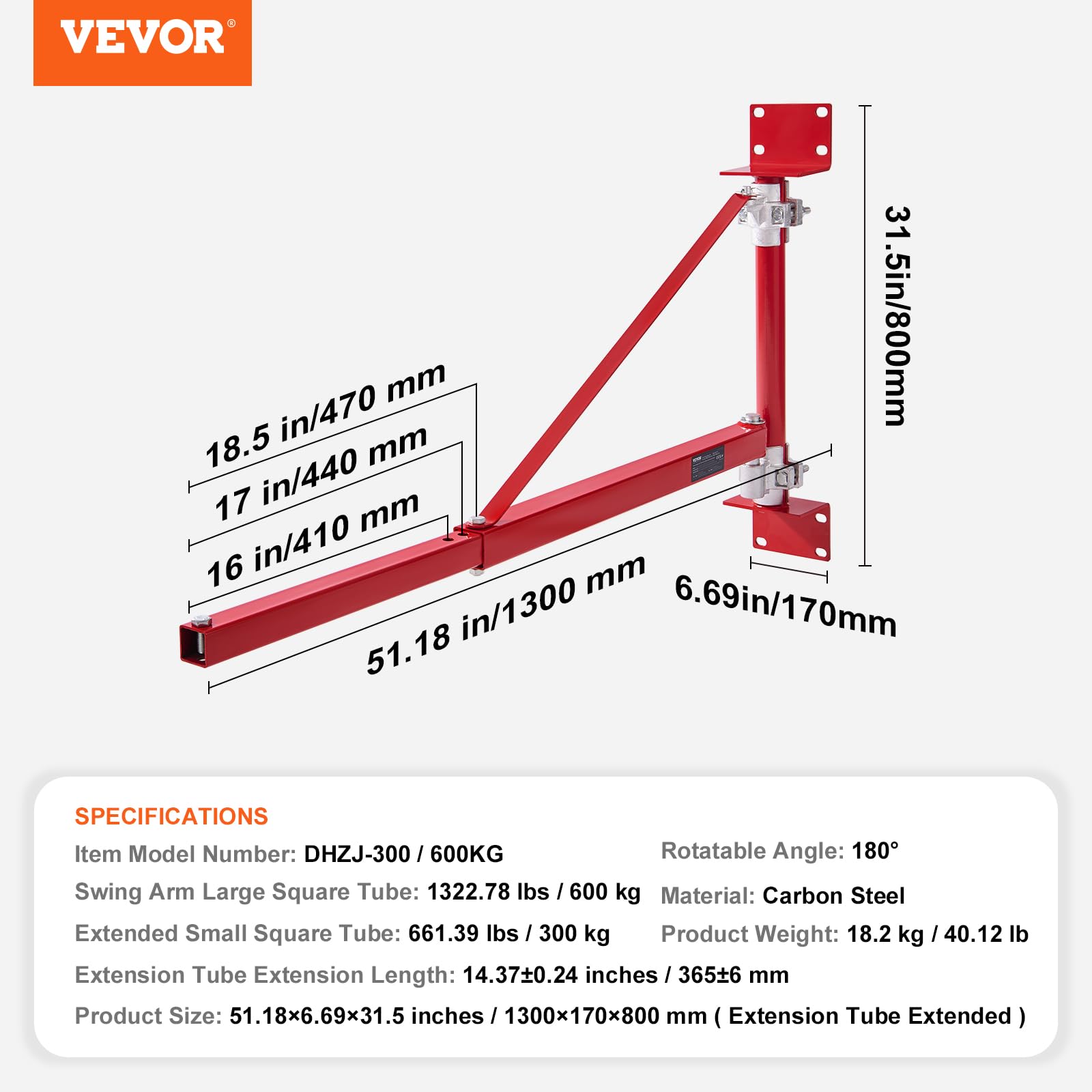 Foto 8 pulgar | Grúa Giratoria Vevor De Montaje En Pared, 600 Kg, Carga Máxima Con Elevador Eléctrico - Venta Internacional.