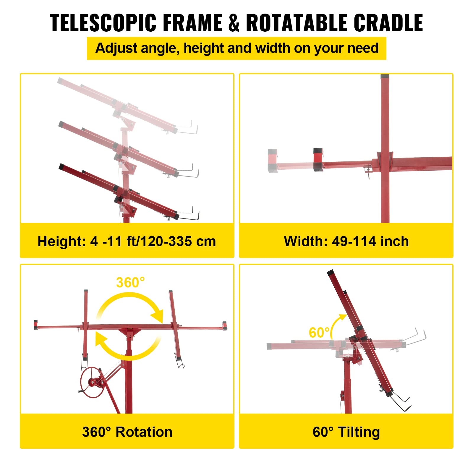 Foto 4 pulgar | Panel Elevador Rodante Para Paneles De Yeso Vevor, Elevador De Láminas De 11 Pies, 150 Kg - Venta Internacional.