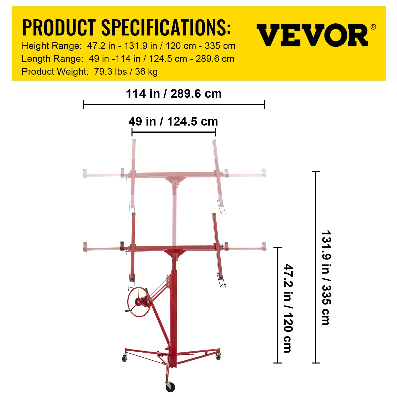 Foto 7 | Panel Elevador Rodante Para Paneles De Yeso Vevor, Elevador De Láminas De 11 Pies, 150 Kg - Venta Internacional.