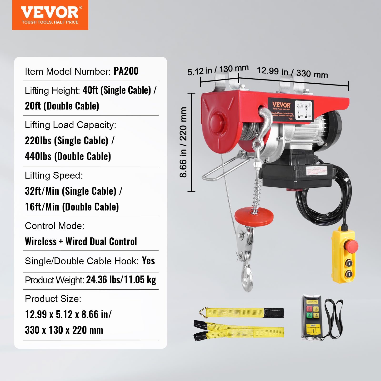 Foto 8 pulgar | Polipasto Eléctrico Vevor 200 Kg/100 Kg 120 V 200 M/40 M De Altura De Elevación - Venta Internacional.