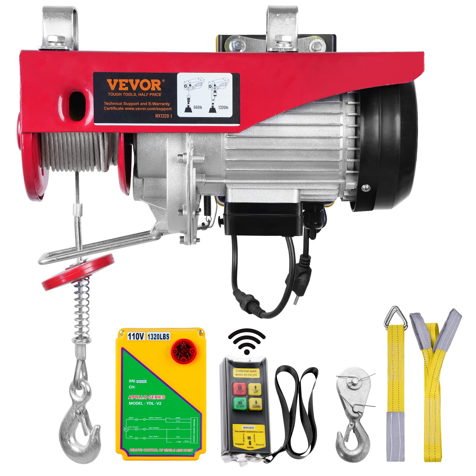 Foto 1 | Polipasto Eléctrico Vevor 600 Kg 110 V Con Control Remoto Inalámbrico De 12 M - Venta Internacional.