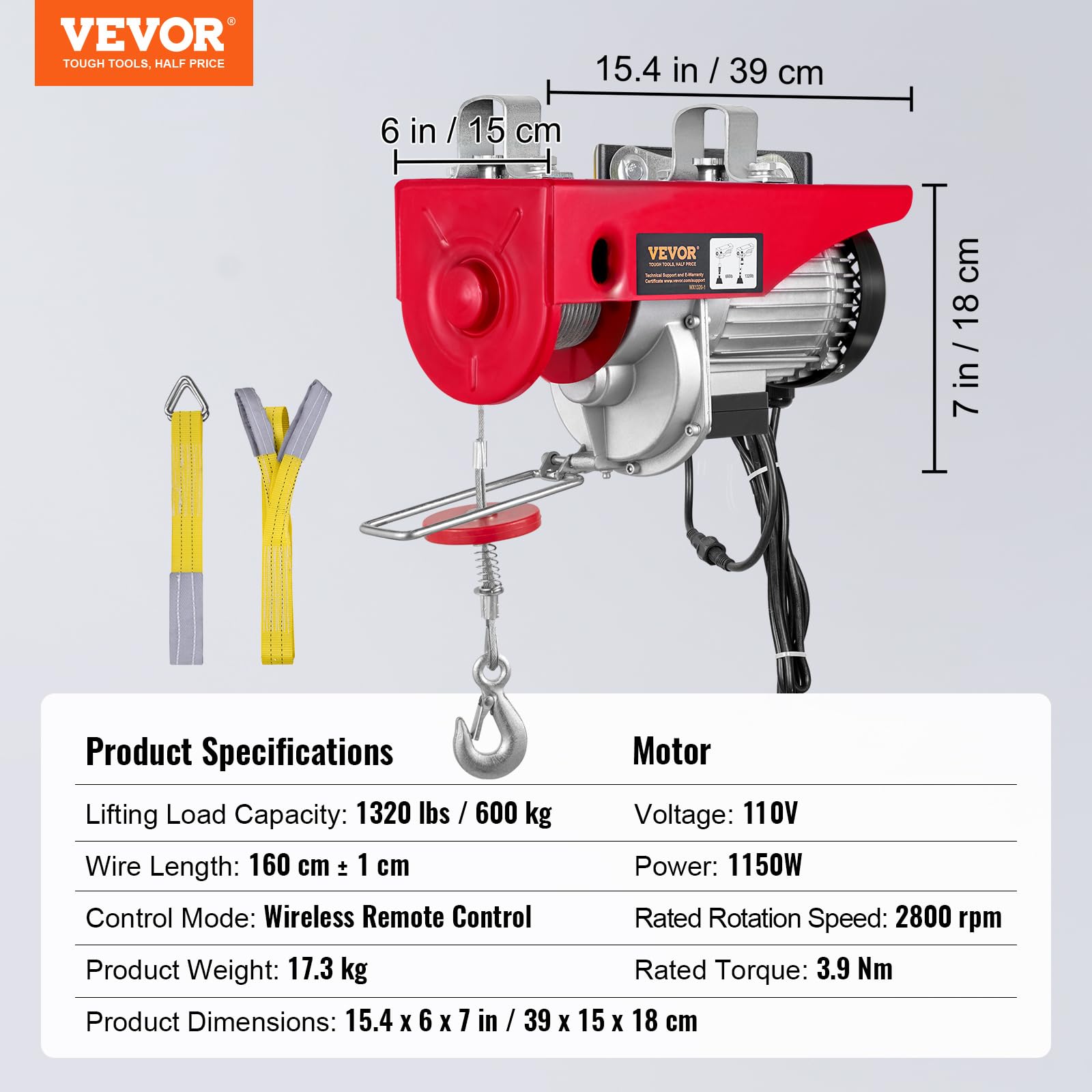 Foto 7 | Polipasto Eléctrico Vevor 600 Kg 110 V Con Control Remoto Inalámbrico De 12 M - Venta Internacional.