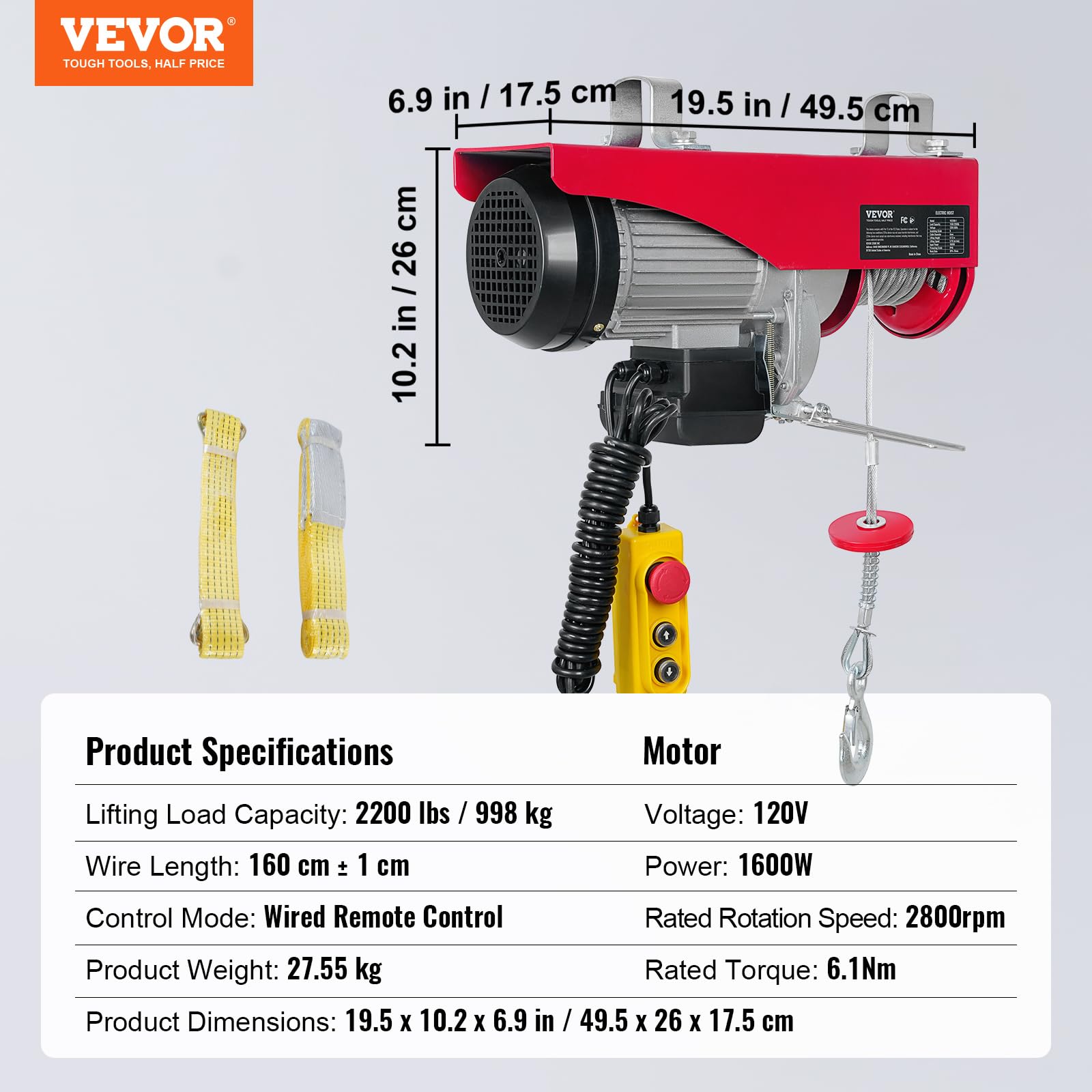 Foto 7 | Polipasto Eléctrico Vevor 1000 Kg/2200 Libras 110 V Con Control Remoto - Venta Internacional.
