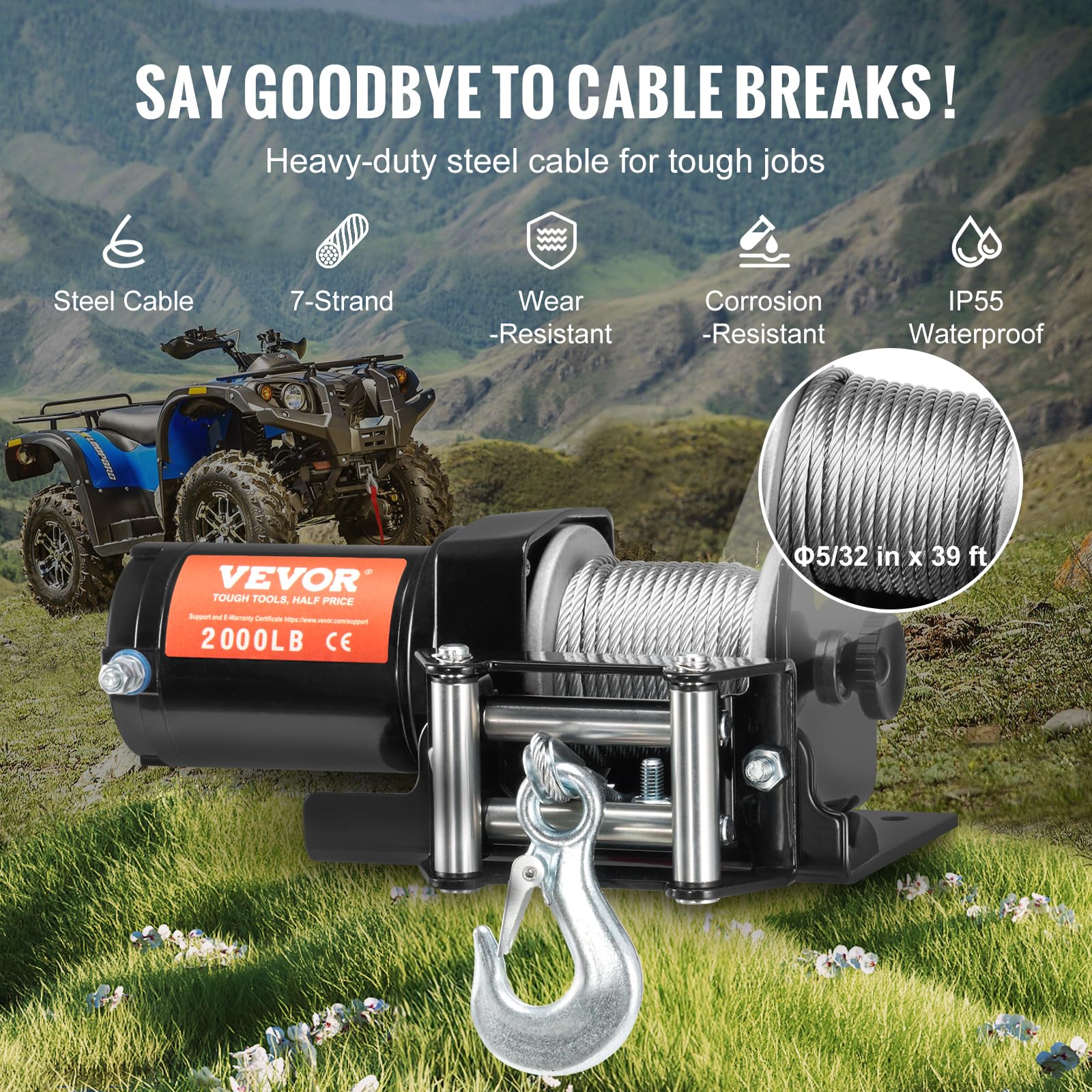 Foto 5 pulgar | Cabrestante Atv Vevor Eléctrico De 2000 Libras, 12 V Con Cable De Acero Ip55 - Venta Internacional.