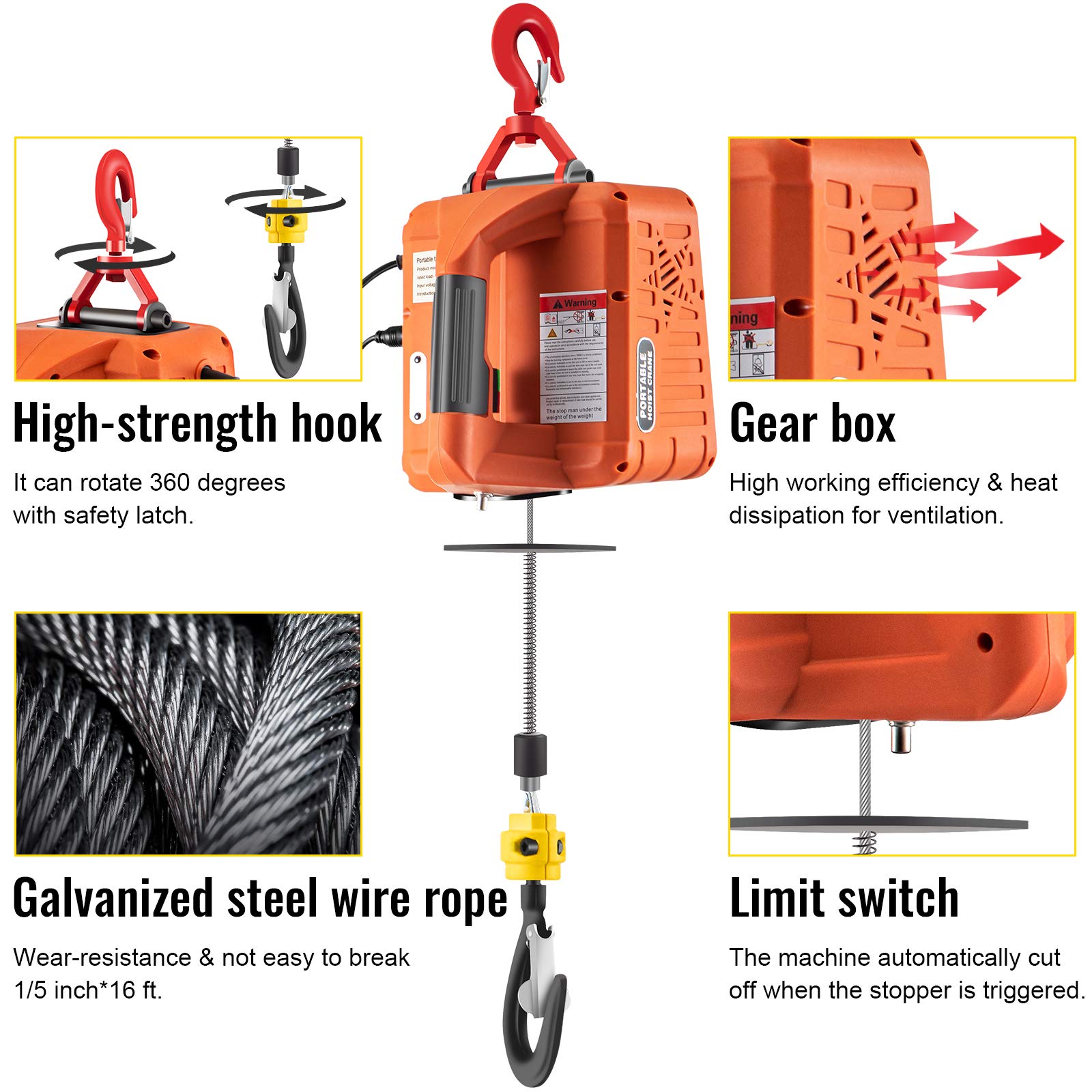 Foto 5 pulgar | Polipasto Eléctrico Vevor 500 kg 7.6 m 110 V con Control Remoto - Venta Internacional