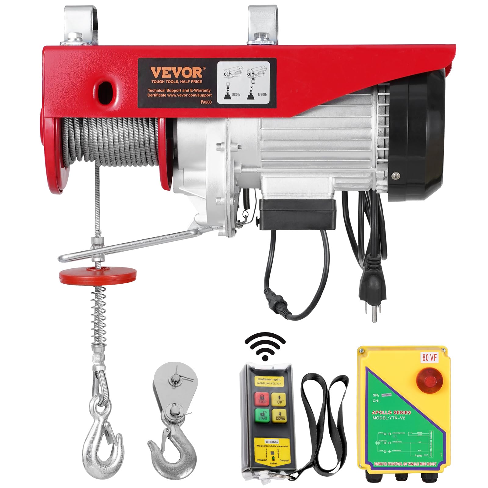 Foto 1 | Polipasto Eléctrico Vevor 800 Kg/1760 Libras 120 V Con Control Remoto De 100 M - Venta Internacional.