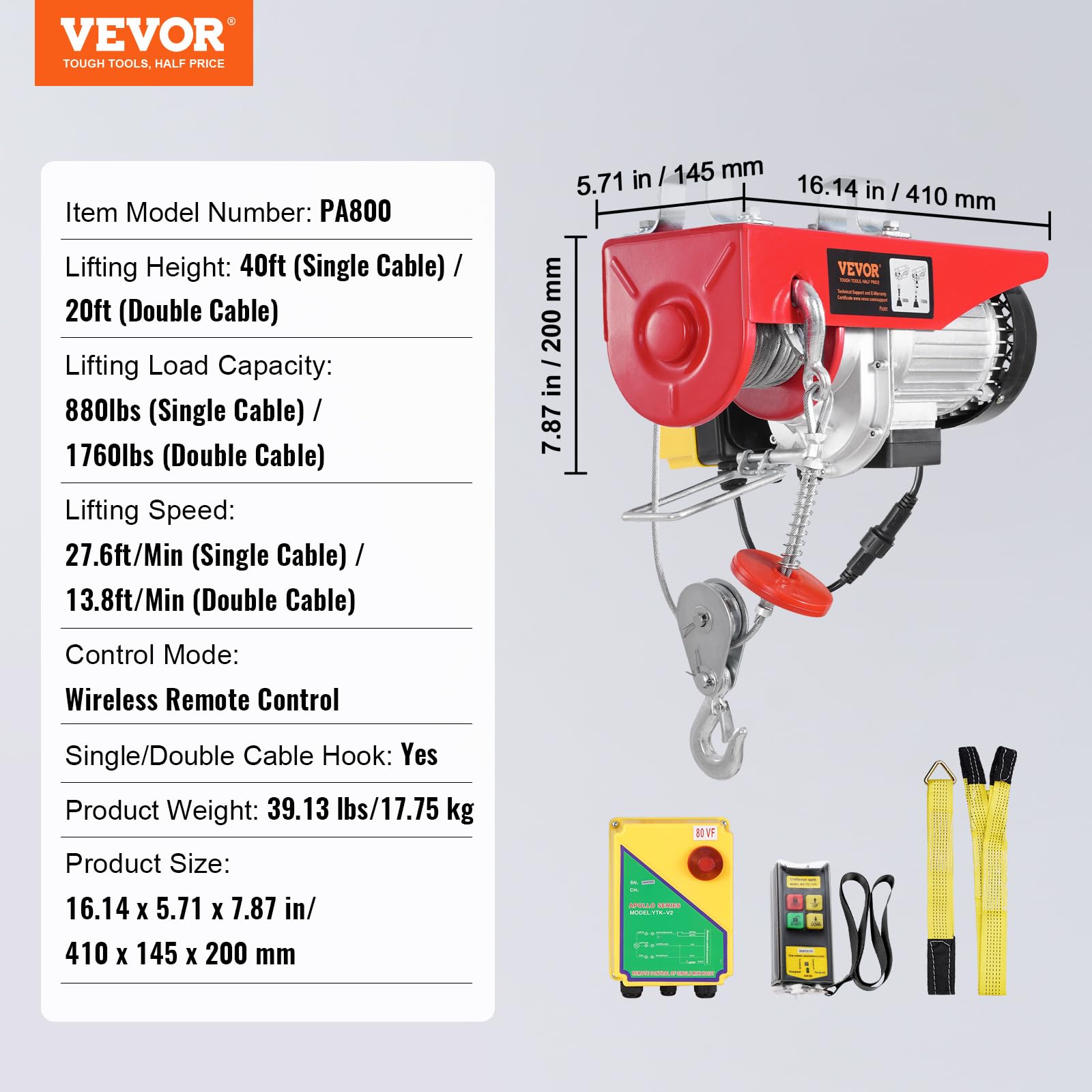Foto 7 | Polipasto Eléctrico Vevor 800 Kg/1760 Libras 120 V Con Control Remoto De 100 M - Venta Internacional.