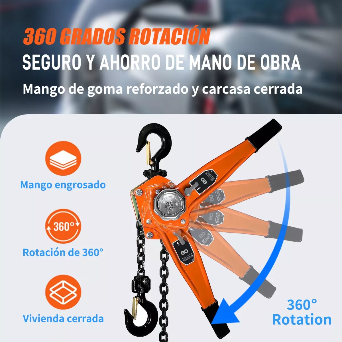 Foto 3 | Polipasto De Palanca Para 2 Toneladas 3 Metros Mango Con Goma Eo Safe Imports Esi-13321-1 Naranja