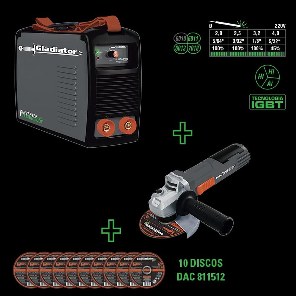 Foto 4 pulgar | Gladiador Kit Soldadora Inver + Esmer Ang. Ie 6200/7-aa 615p