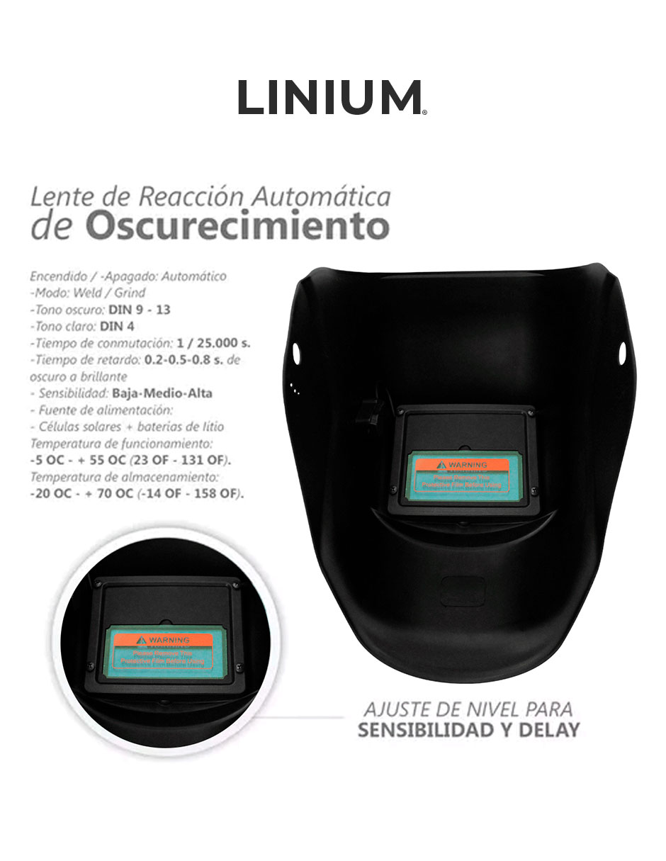 Foto 4 pulgar | Careta Para Soldar Linium Industrial Solar Negra