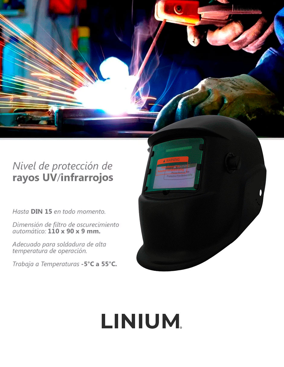 Foto 5 pulgar | Careta Para Soldar Linium Industrial Solar Negra