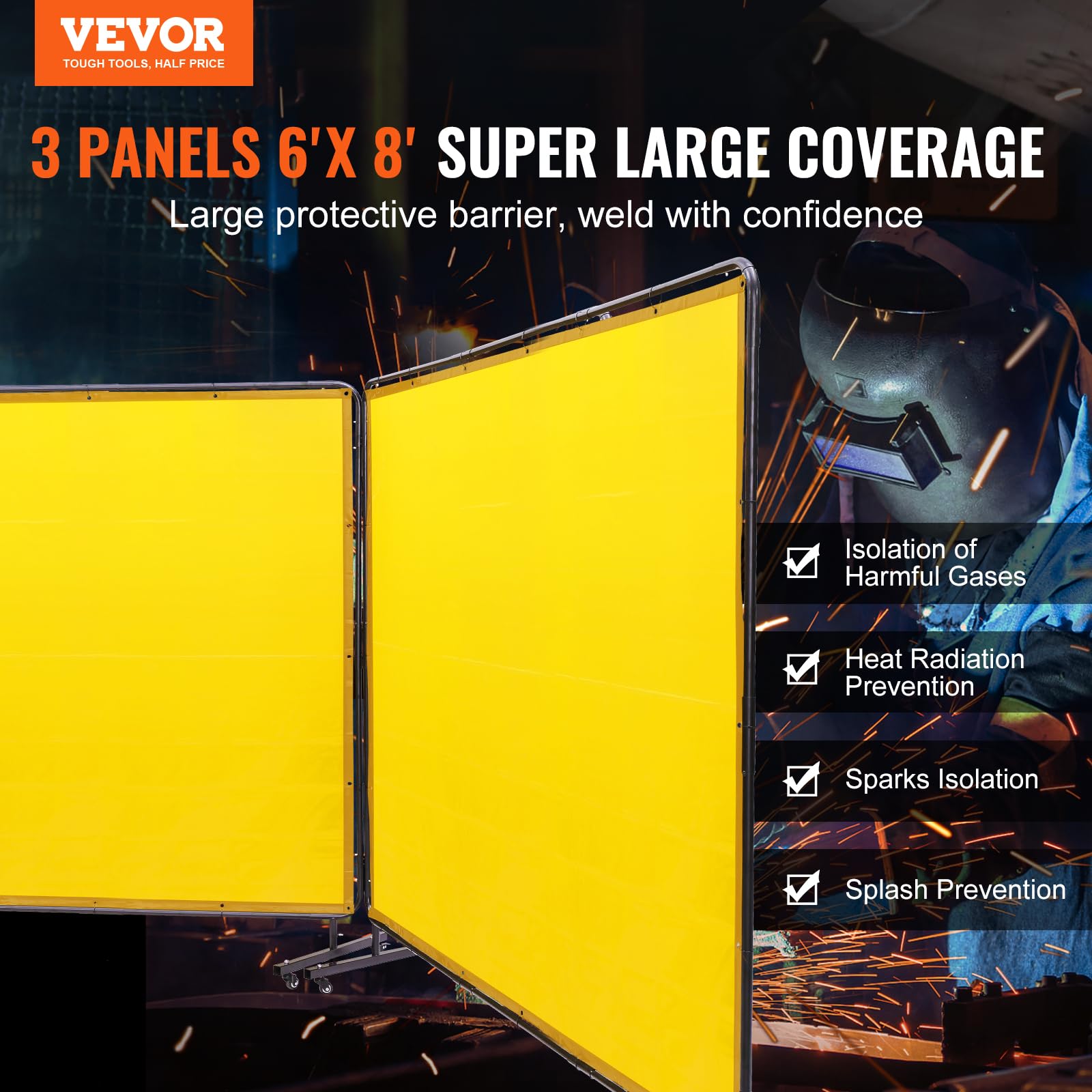 Foto 3 pulgar | Pantalla De Soldadura Vevor De 3 Paneles De 1,8 M X 2,4 M Con Marco Amarillo - Venta Internacional.