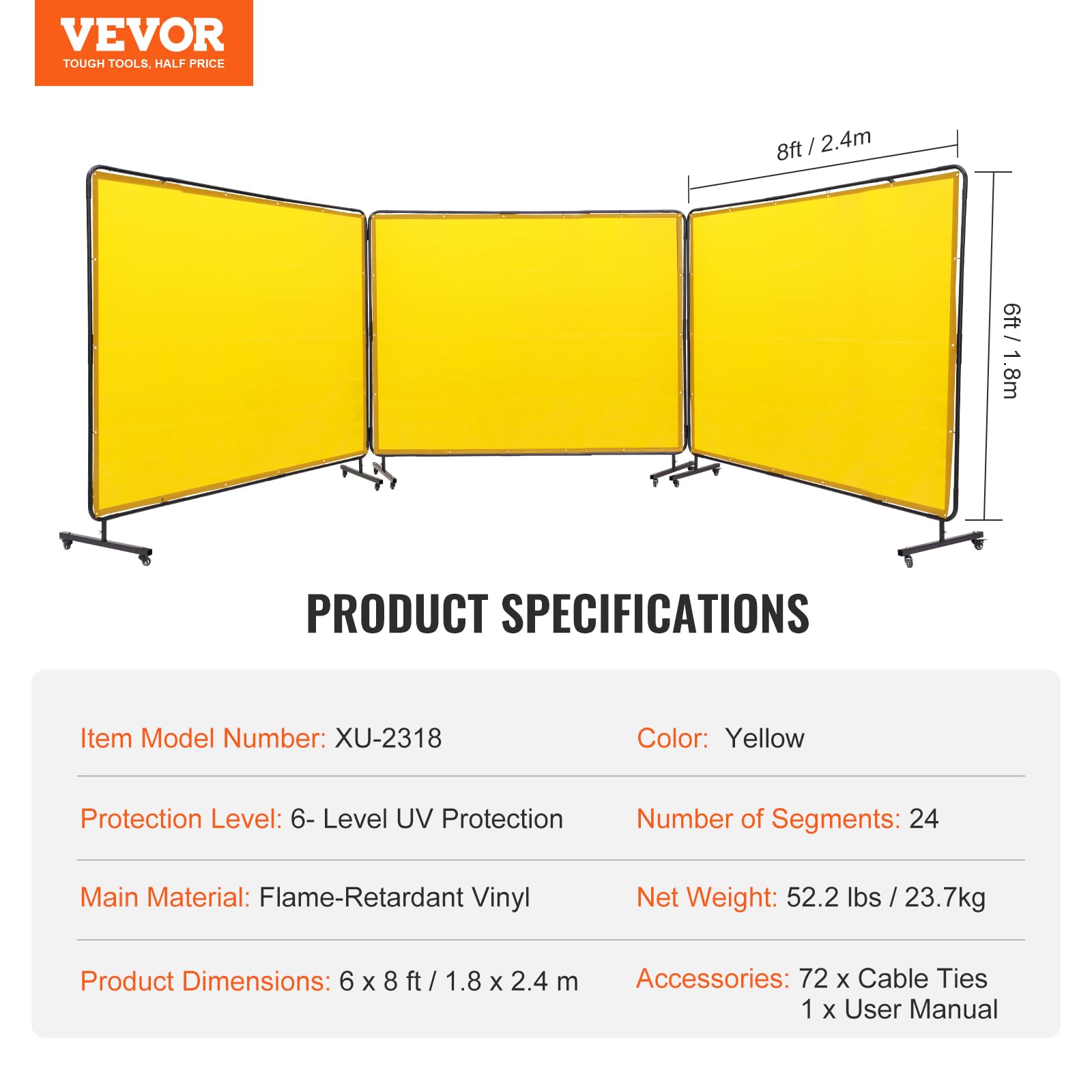 Foto 8 pulgar | Pantalla De Soldadura Vevor De 3 Paneles De 1,8 M X 2,4 M Con Marco Amarillo - Venta Internacional.