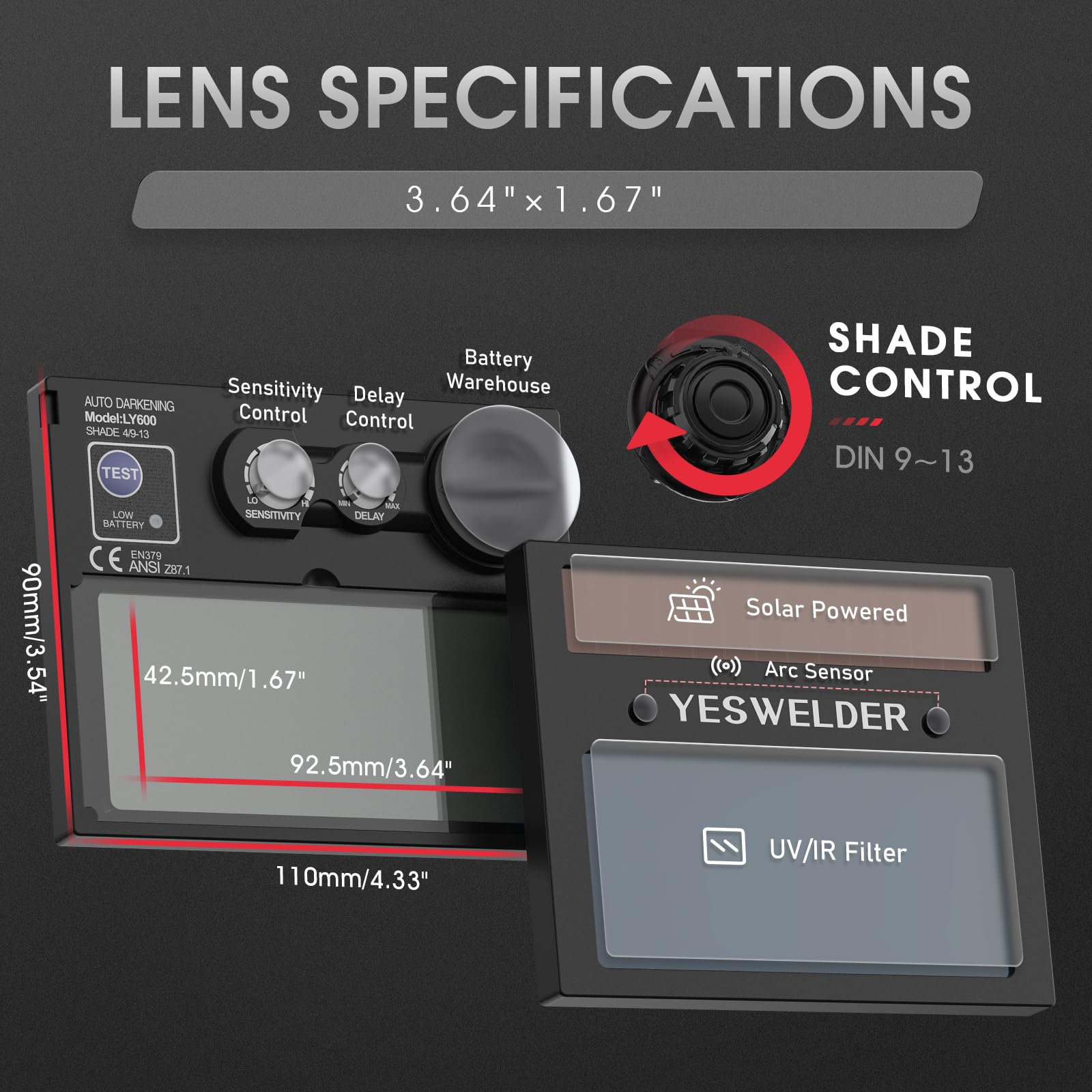 Foto 7 | Casco De Soldadura Yeswelder True Color Solar Con Oscurecimiento Automático Lyg-l500a-b - Venta Internacional.