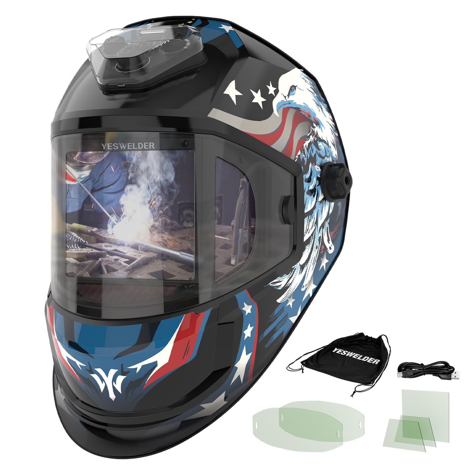 Foto 1 | Casco De Soldadura Yeswelder De Oscurecimiento Automático Con 6 Sensores De Arco Tipo C - Venta Internacional.