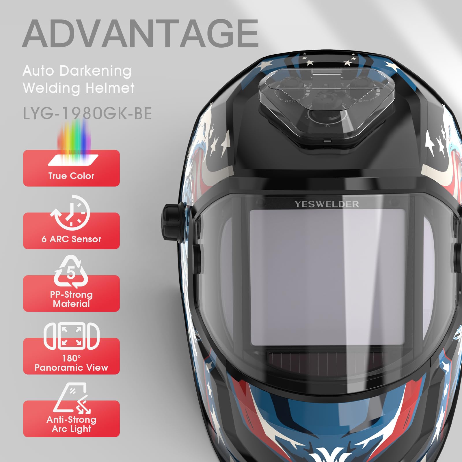 Foto 4 pulgar | Casco De Soldadura Yeswelder De Oscurecimiento Automático Con 6 Sensores De Arco Tipo C - Venta Internacional.