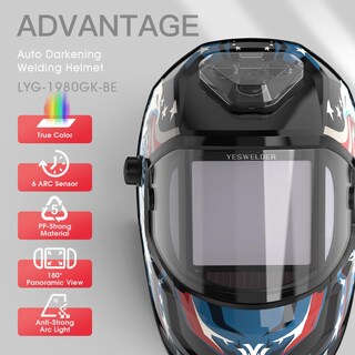 Foto 3 | Casco De Soldadura Yeswelder De Oscurecimiento Automático Con 6 Sensores De Arco Tipo C - Venta Internacional.
